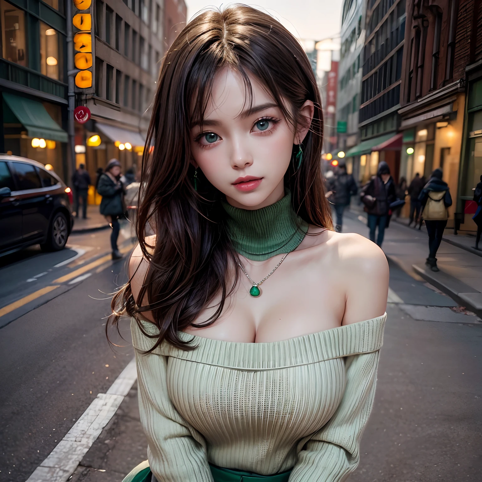 (RAW style, masterpiece, best quality, ultra-detailed), 28 years old Elizabeth Olsen posting outdoor, deep V sweater, big breast, beautiful night, cheerfully and happy, clear sky, analog style, (skin texture, film grain), cinematic light, sidelighting, ultra high res