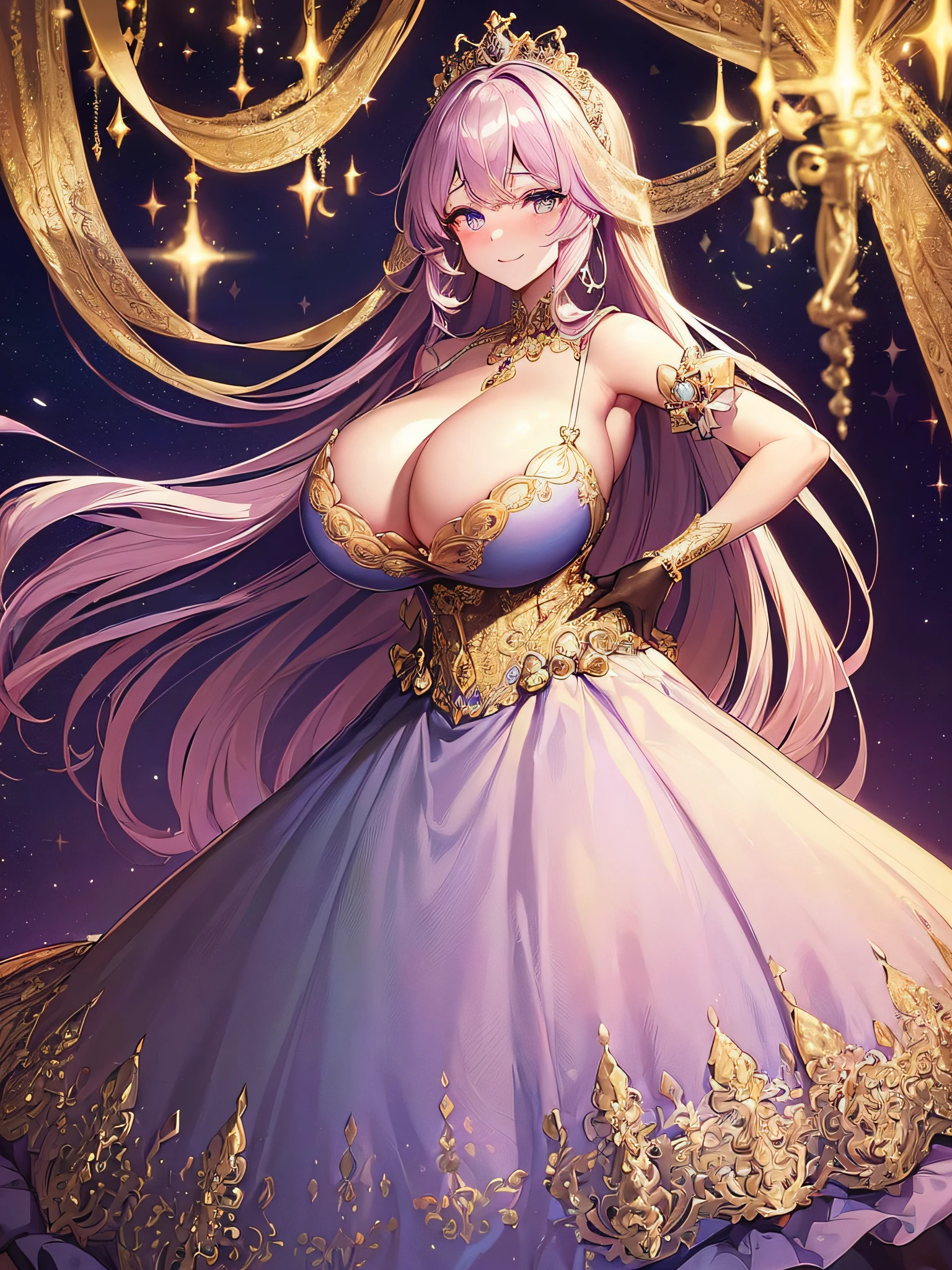 ((Anime Art Style)),(masutepiece),(Best Quality), (Super Detail),(Highly detailed CG Unity 8k wallpaper),((Very delicate and beautiful)),((Full body portrait)),((Stand in the garden)),((Solo)),(((One princess in gorgeous embroidery and jeweled very gorgeous Rococo princess ball gown with voluminous full-length hoop skirt ))),(((Crinoline Hoop Skirt))),Long Train,((Gorgeous embroidery and jewelry)),voluminous ruffles,(((very very gigantic boobs,Skindentation))),cleavage,((Very long straight hair,Very voluminous straight long hair,Very long straight hair)),(finely detailed face and eyes),((Seductive smile,embarrassed)),Beautiful eyes like jewels,Very gorgeous hair ornament,(A very gorgeous tiara adorned with bling-bling jewels),((Glitter Gorgeous Gemstone Jewelry)),Gorgeous Long Veil,(opera gloves),(Beautiful background),(Full body),((gorgeous embroidery and jeweled gorgeous Rococo princess ball gown with voluminous full-length hoop skirt))