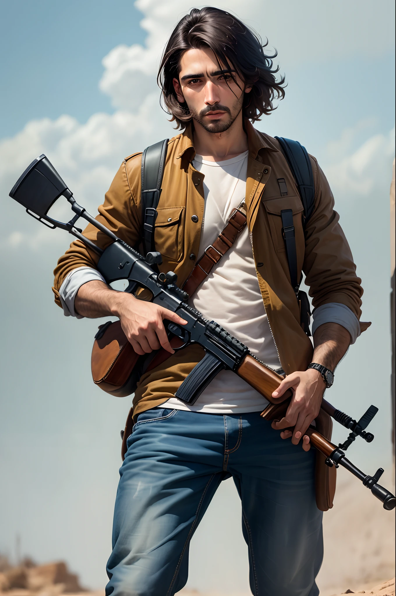 Manuel Gomes with rifle in hand