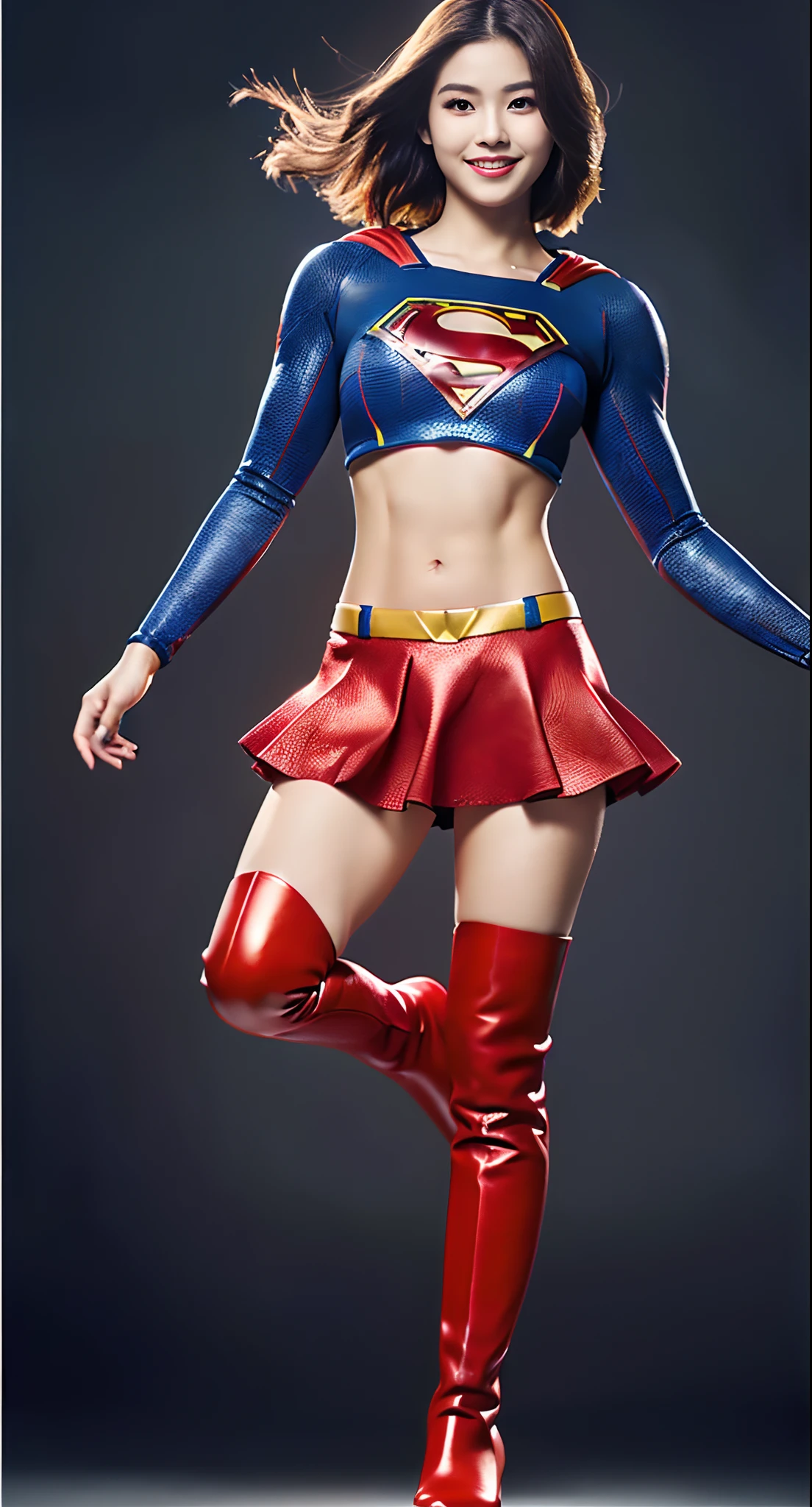 (((Make the most of the original image)))、(((Supergirl Costume)))、((Stockings are torn))、((Top image quality、8K))、((top-quality、8K、masterpiece:1.3))、Crisp focus:1.2、Beautiful woman with perfect body shape:1.4、Slender Abs:1.2、((layers-Cut、large boob:1.2))、a wet body:1.5、Highly detailed facial and skin texture、