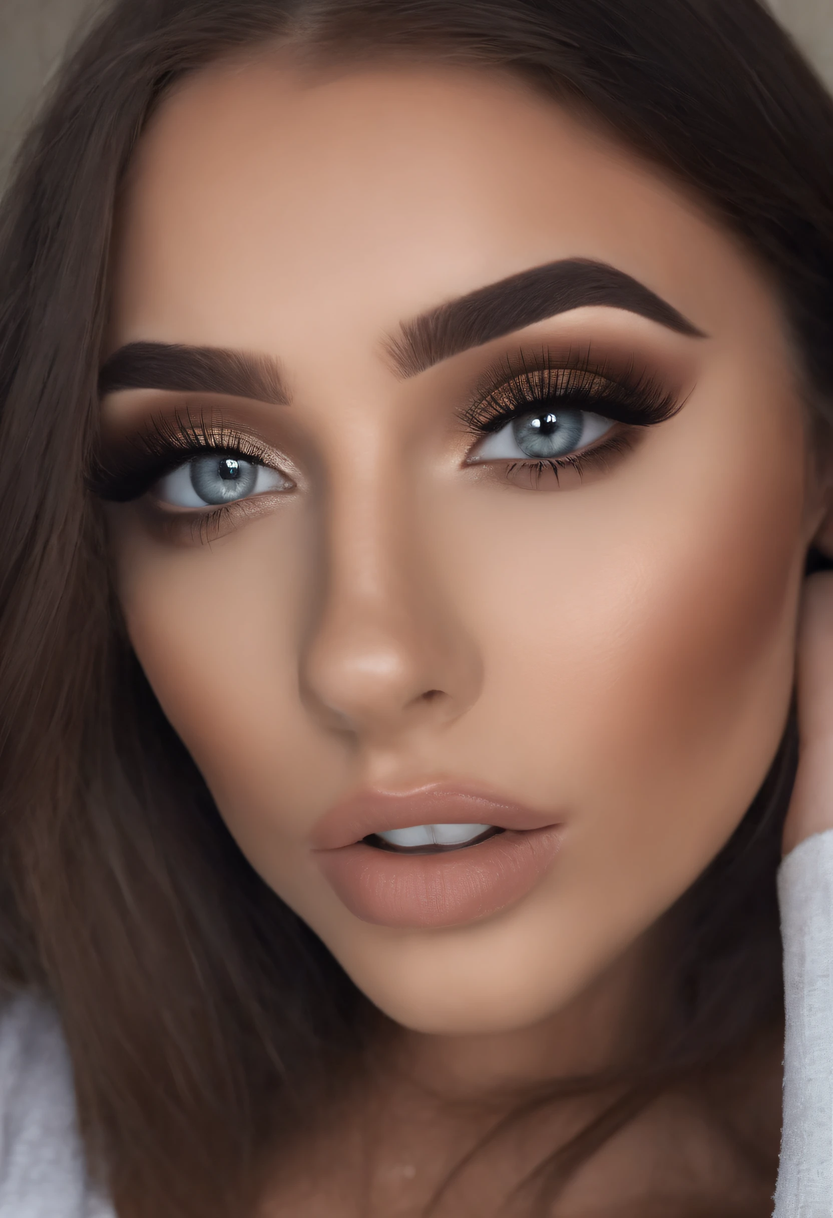 Arafed Mujer totalmente , Chica sexy con ojos marrones, ultra realista, meticulosamente detallado, Retrato Sophie Mudd, brown hair and large eyes, selfie de una mujer joven, Ojos del dormitorio, Violeta Myers, sin maquillaje, Maquillaje natural, staring directly into camera, cara con artgram, maquillaje sutil, Impresionante foto de cuerpo completo arrodillado en la cama, En el dormitorio, Medium to large size bust