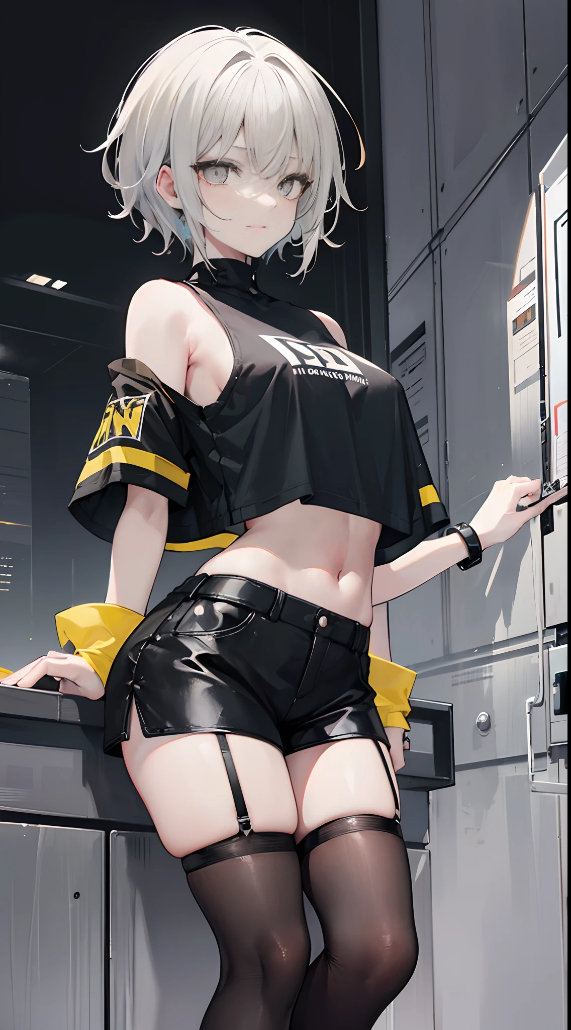 Headphones, red cheeks, detailed details (face, eyes, eyebrows, eyelashes) official art, masterpiece, highest quality, portrait photo of one girl, 14-year-old girl, wearing a cat girl(bikini,silver color, metallic, ) 8k, blonde, short hair, high resolution, ( butt:1.2)(headphones:1.2), (excellent rendering, stands out in its class), (great detail, good lighting, wide angle), breasts (0.5), plump thighs, absolute area, detailed background,