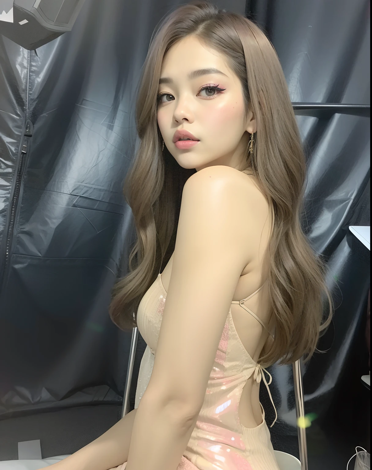 Hay una mujer con un vestido corto sentada en una silla, Blackpink Jennie, Jossi de Blackpink, Parque Roseanne de Blackpink, photoshoot solo, Jaeyeon Nam, Gongbi, pose sexy, photo session, posing for playboy photoshoot, Taejune Kim, Heonhwa Choe, 韓国アイドル, Retrato de Jossi de Blackpink, resplandeciente, glossy magazine photoshoot