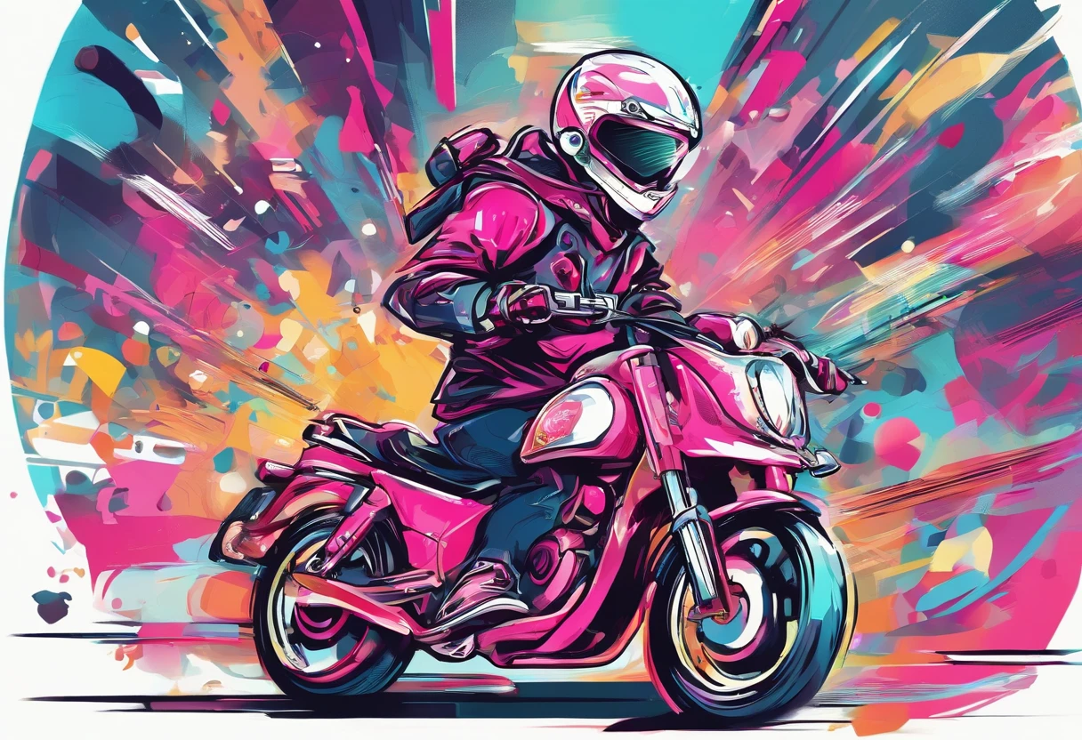"Write an engaging narrative about an audacious biker who dominates the streets of a vibrant favela. Sua moto super equipada, com rodas traseiras no ar, Defies gravity as he wears a pink helmet and silver goggles, tornando-se uma lenda nas ruas urbanas. Explore the atmosphere of the favela and the unique personality of this character, Transmitting the feeling of adrenaline, estilo e ousadia que o envolvem.”