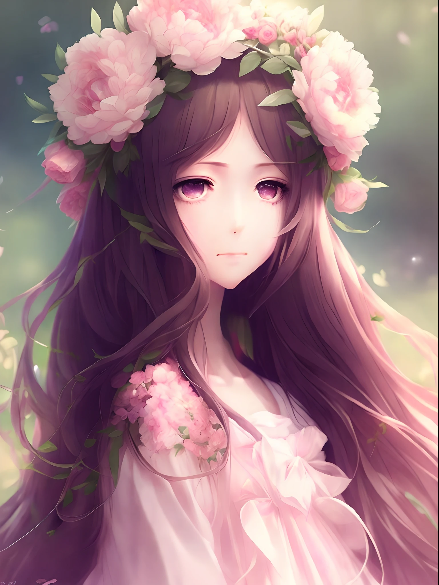 anime - style girl with long hair and flowers in her hair, cute anime waifu in a nice dress, beautiful anime girl, cute detailed digital art, beautiful anime portrait, guweiz on pixiv artstation, artwork in the style of guweiz, guweiz on artstation pixiv, detailed digital anime art, anime style 4 k