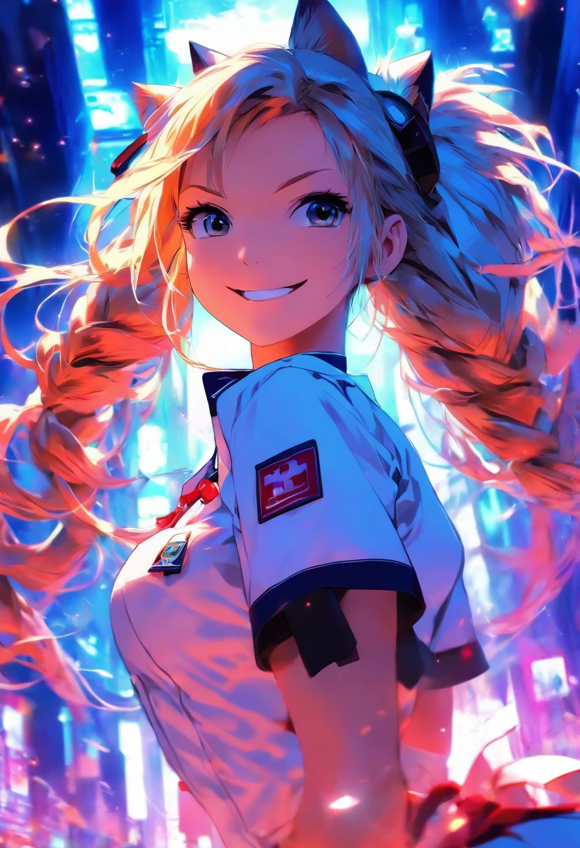tmasterpiece, Need, bit girl,dual horsetail,cat ear,Nurse's uniform,a skirt,Sinister smile,Thick lines