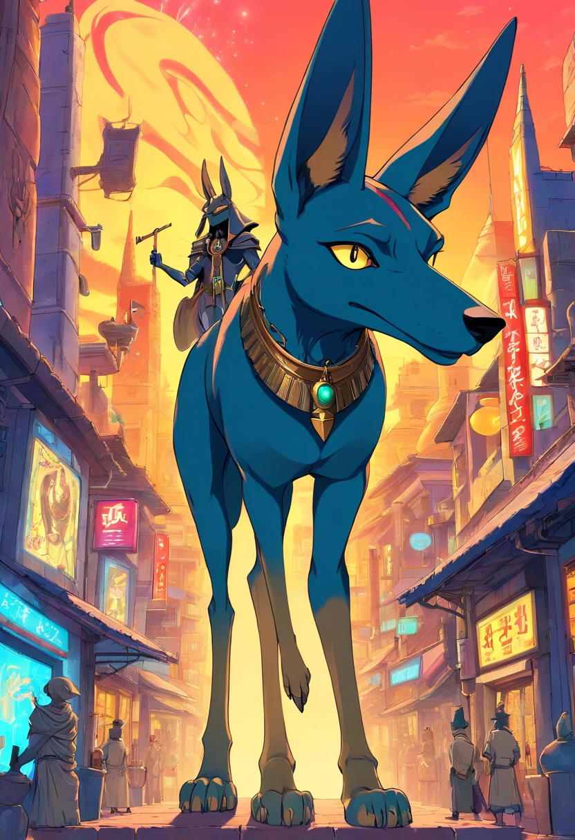 Complete Anubis, ciberpunk, fundo neon