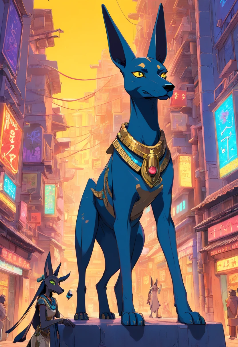 Complete Anubis, ciberpunk, fundo neon