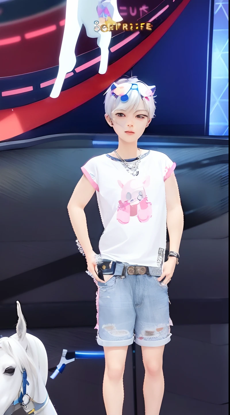 Mejor calidad,obra maestra,3d,(\mang el\),1 chica, blue eyes, purple hair, round pigtail on the head, cuerpo completo, pink skin, transparent body, bug eyes, light green eyes, light green background,cartoon style, smiling, inclined body, black shorts, white top shirt, rounded head, thin, very thin, tall girl, character sheet, various expretions