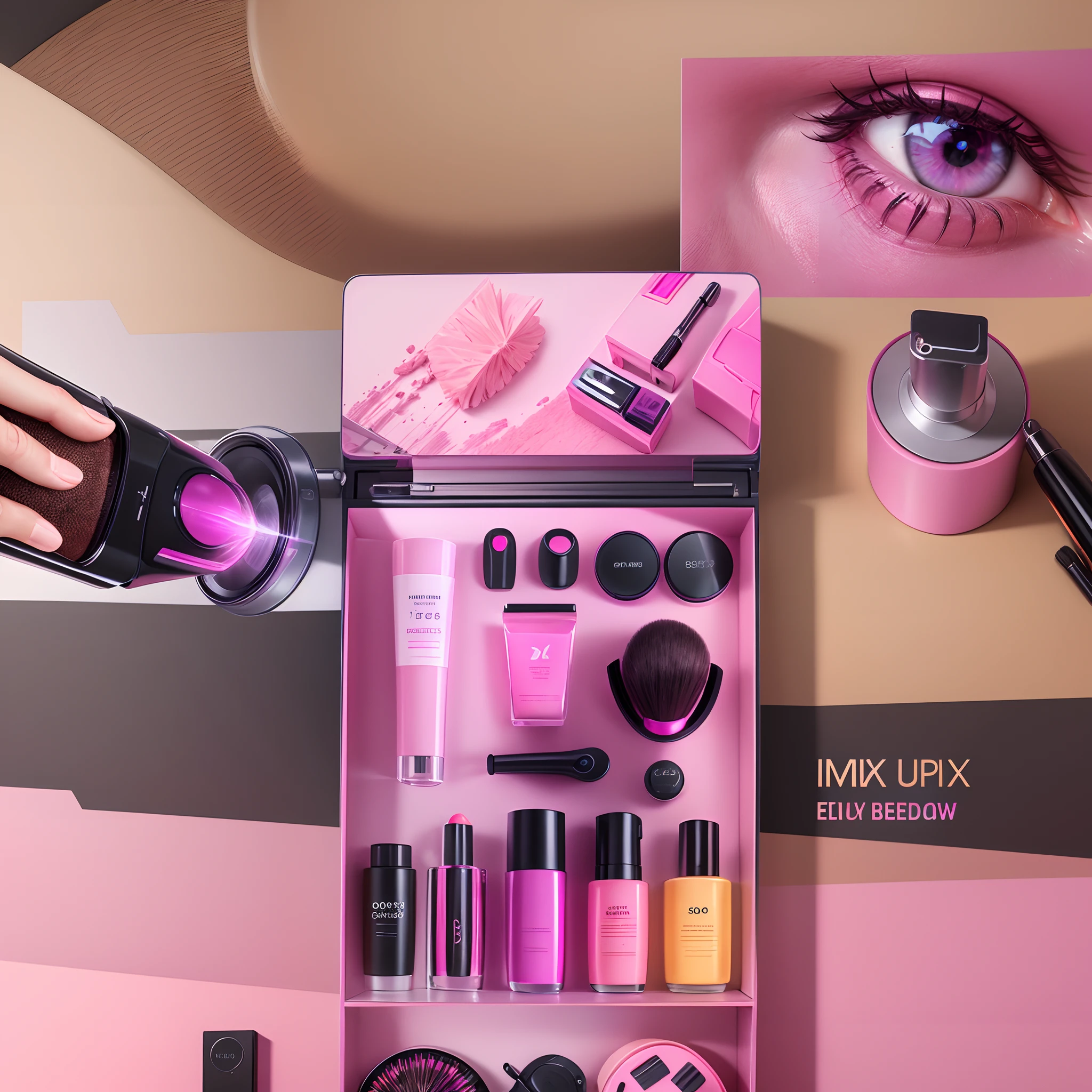 website, ui, ux, beauty electric gadgets, makeup box, eyelash curler, pours cleaner, laser remover, ecommerce, full page, landing page, pinkish colours. --auto --s2