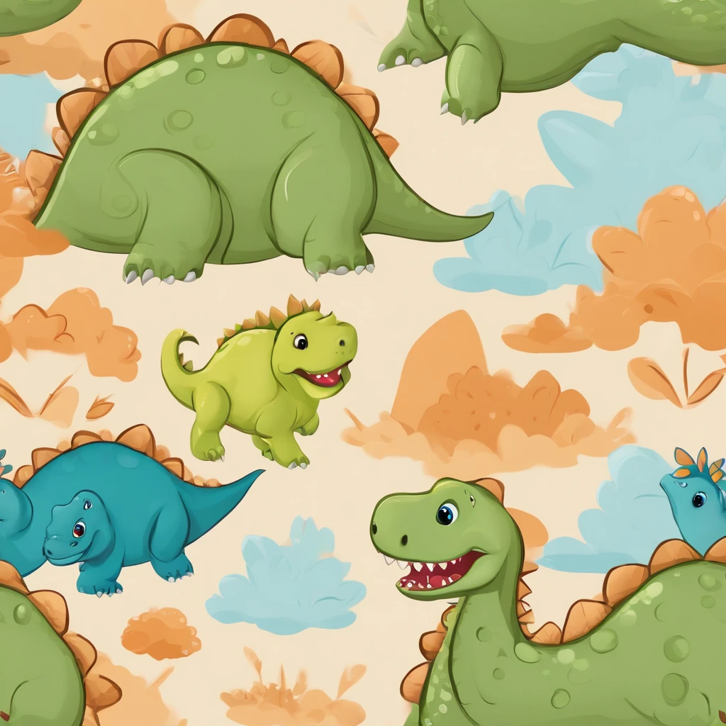 Cartoon Baby Dino 3 Colors Seamless Walpaper