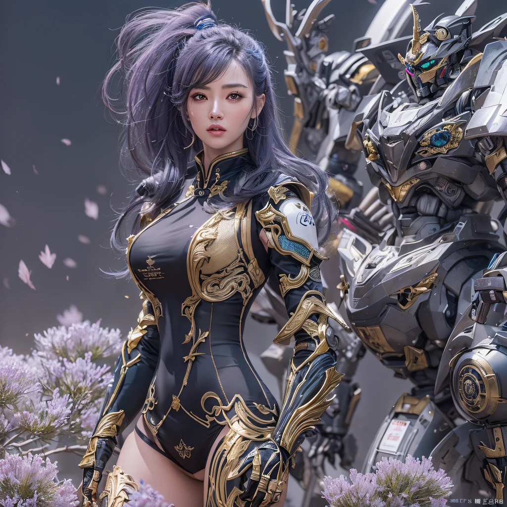 CG ，Light orange full set of thick mechs，Giant，, Realistic secret girl rendering, detailed face of a asian girl, Reality in the secret world, Smooth CG art, Realistic. Cheng Yi, Realistic secret style, A lovely secret rendering, 8K portrait rendering, Render character art 8 K, Kawaii realistic portrait，Golden-black damask white rabbit hair chest protector，Fuchsia pink diamonds, tulle burgundy diamond shin guards((ultra real detailed.mecha-girl)Mink cotton suit mech，Bright blue and white feathers gold wire shoulder pads，Shimoo Fire Tiger Female Taoist，Tailfire，Tattooed with，Genius ratio，Silicone texture，Short bright purple hair，3D modeling，4K,8K,16K smooth (Masterpiece, Top quality, Best quality, offcial art, Beauty and aesthetics: 1.2), Very detailed, Colorful, Most detailed, branches,mecha-girl, （Mards）mecha-girl（canyons）， （Linen Future Mecha Girl）， Angry fighting stance， looking at the ground， Batik linen bandana， Crane pattern long sleeve garment，Mecha Maiden Canyon（Abstract propylene splash：1.2）， Dark clouds lightning background，Sprinkle with golden mech girl powder（realisticlying：1.4），Black color hair，Flour fluttering，rainbow background， A high resolution， the detail， RAW photogr， Sharp Re， Nikon D850 Film Stock Photo by Jefferies Lee 4 Kodak Portra 400 Camera F1.6 shots, Rich colors, ultra-realistic vivid textures, Dramatic lighting, Unreal Engine Art Station Trend, cinestir 800，Flowing black hair,（（（Red and white mech girl）））