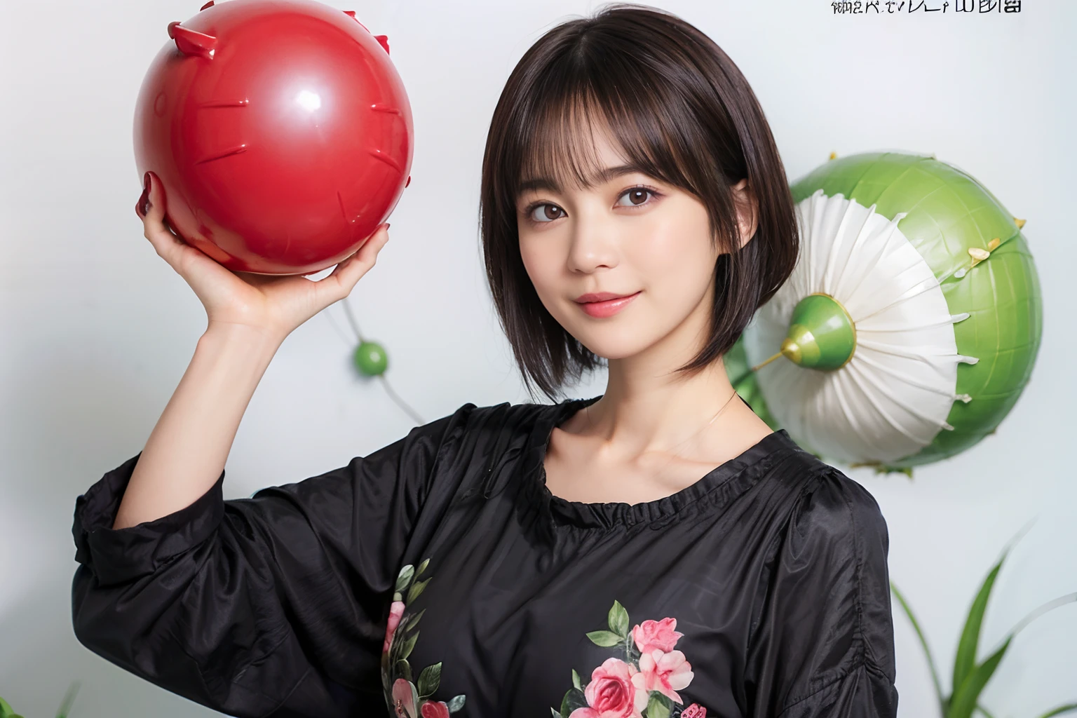 58
(a 20 yo woman), (A hyper-realistic), (masutepiece), ((A dark-haired、short-hair:1.3)), (Breast), kindly smile, (Clothes printed with anime characters)