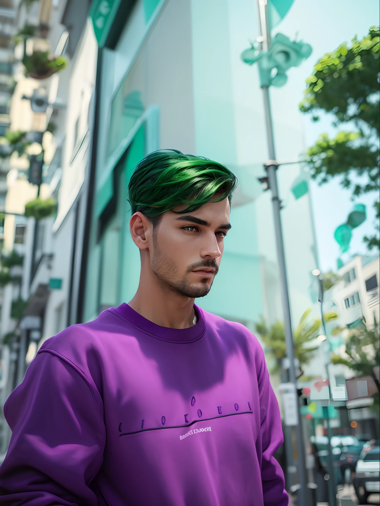 Purple and green mixed colour sweatshirt