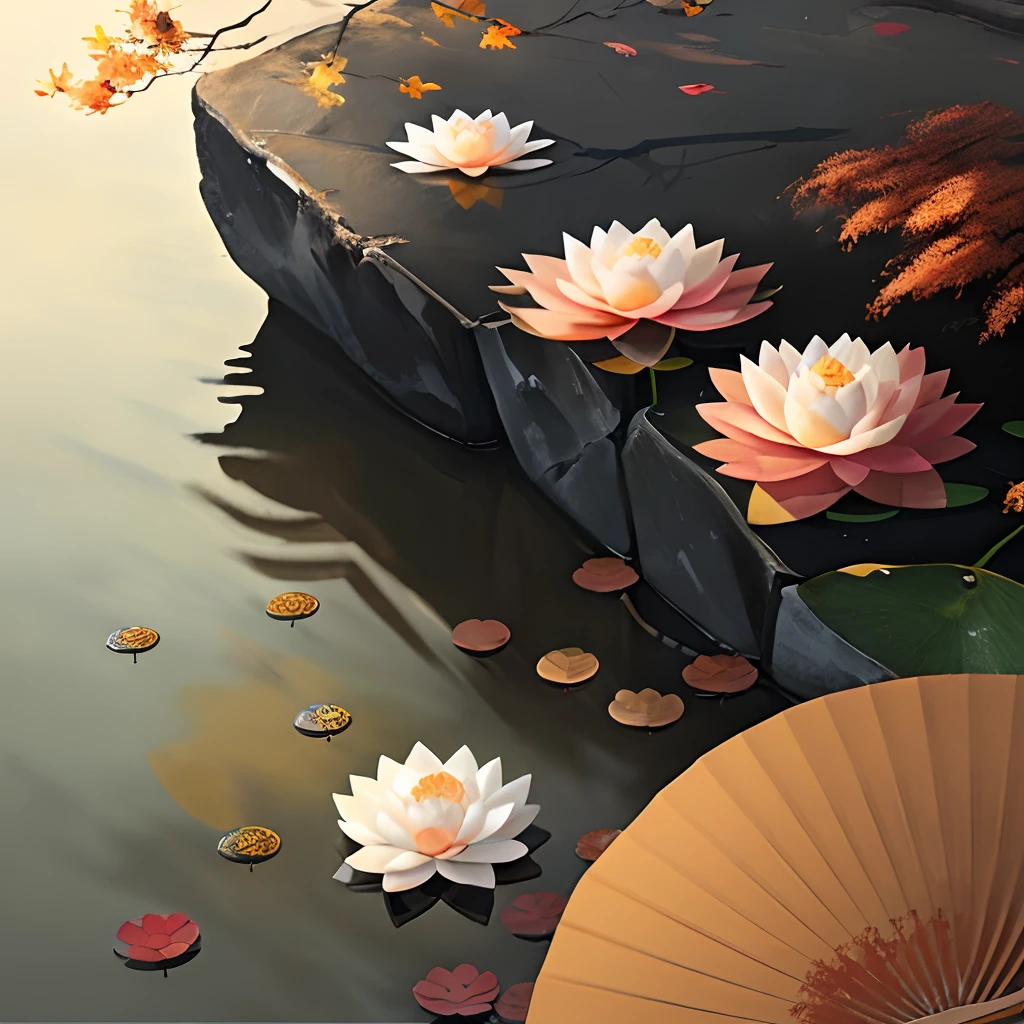 Life is just like the first sight,What a sad autumn wind painting fan。No characters,There are lotus flowers,National tide and national style painting
