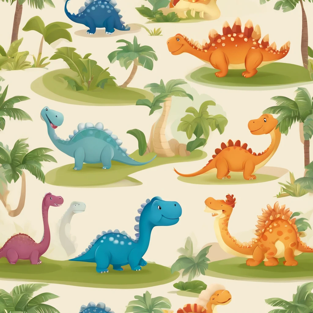 seamless walpaper, walt disney style, baby dino