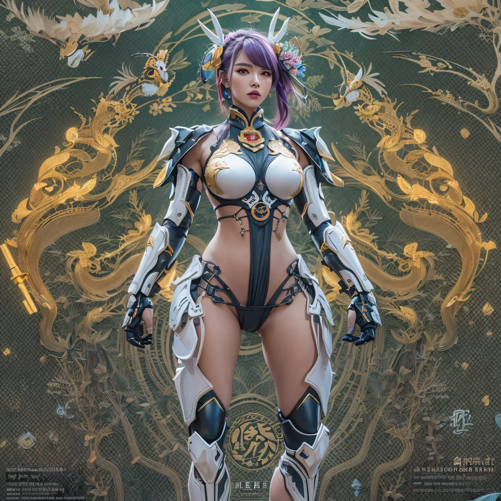CG ,Light orange full set of thick mechs,Giant,, Realistic secret girl rendering, detailed face of a asian girl, Reality in the secret world, Smooth CG art, Realistic. Cheng Yi, Realistic secret style, A lovely secret rendering, 8K portrait rendering, Render character art 8 K, Kawaii realistic portrait,Golden-black damask white rabbit hair chest protector,Fuchsia pink diamonds, tulle burgundy diamond shin guards((ultra real detailed.mecha-girl)Mink cotton suit mech,Bright blue and white feathers gold wire shoulder pads,Shimoo Fire Tiger Female Taoist,Tailfire,Tattooed with,Genius ratio,Silicone texture,Short bright purple hair,3D modeling,4K,8K,16K smooth (Masterpiece, Top quality, Best quality, offcial art, Beauty and aesthetics: 1.2), Very detailed, Colorful, Most detailed, branches,mecha-girl, (Mards)mecha-girl(canyons), (Linen Future Mecha Girl), Angry fighting stance, looking at the ground, Batik linen bandana, Crane pattern long sleeve garment,Mecha Maiden Canyon(Abstract propylene splash:1.2), Dark clouds lightning background,Sprinkle with golden mech girl powder(realisticlying:1.4),Black color hair,Flour fluttering,rainbow background, A high resolution, the detail, RAW photogr, Sharp Re, Nikon D850 Film Stock Photo by Jefferies Lee 4 Kodak Portra 400 Camera F1.6 shots, Rich colors, ultra-realistic vivid textures, Dramatic lighting, Unreal Engine Art Station Trend, cinestir 800,Flowing black hair,(((Red and white mech girl)))