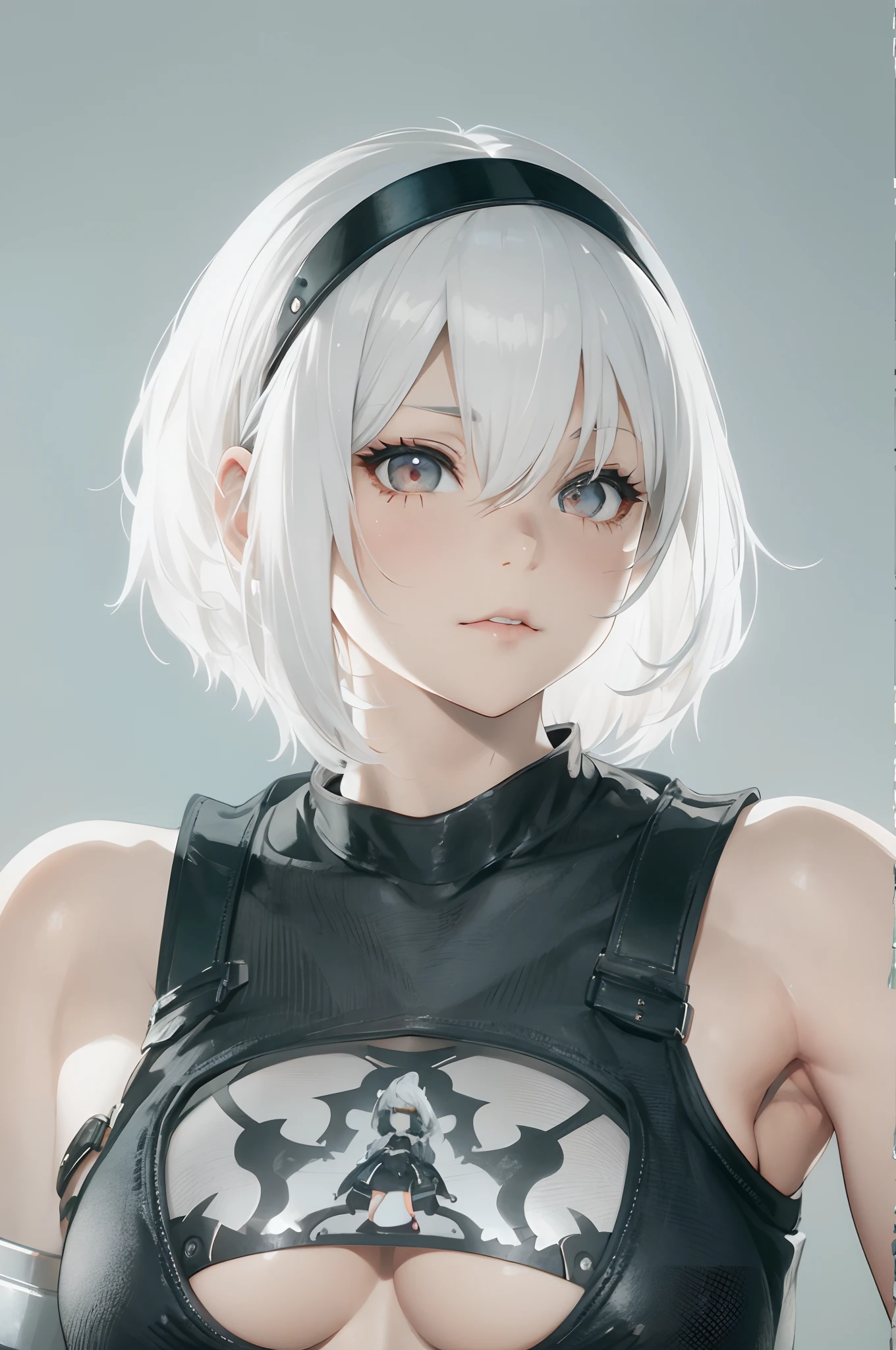 blond haired doll with white hair and a black top, cyborg - girl with silver hair, girl with short white hair, tifa lockhart with white hair, 2 b, 2b, 2b from nier automata, 2 b from nier automata, 2b nier automata, with short bobbed white hair, nier 2 b, nier : automata inspired