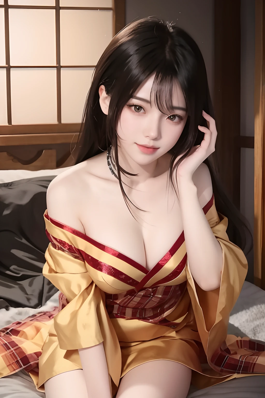 anime girl laying on a bed with her head on her hands, seductive anime girl, lying at the bed, guweiz, relaxed pose, laying on a bed, artwork in the style of guweiz, on my bed, anime girl, anime vibes, lying in bed, realistic anime 3 d style, laying back on the bed, attractive anime girl, open eyes,
