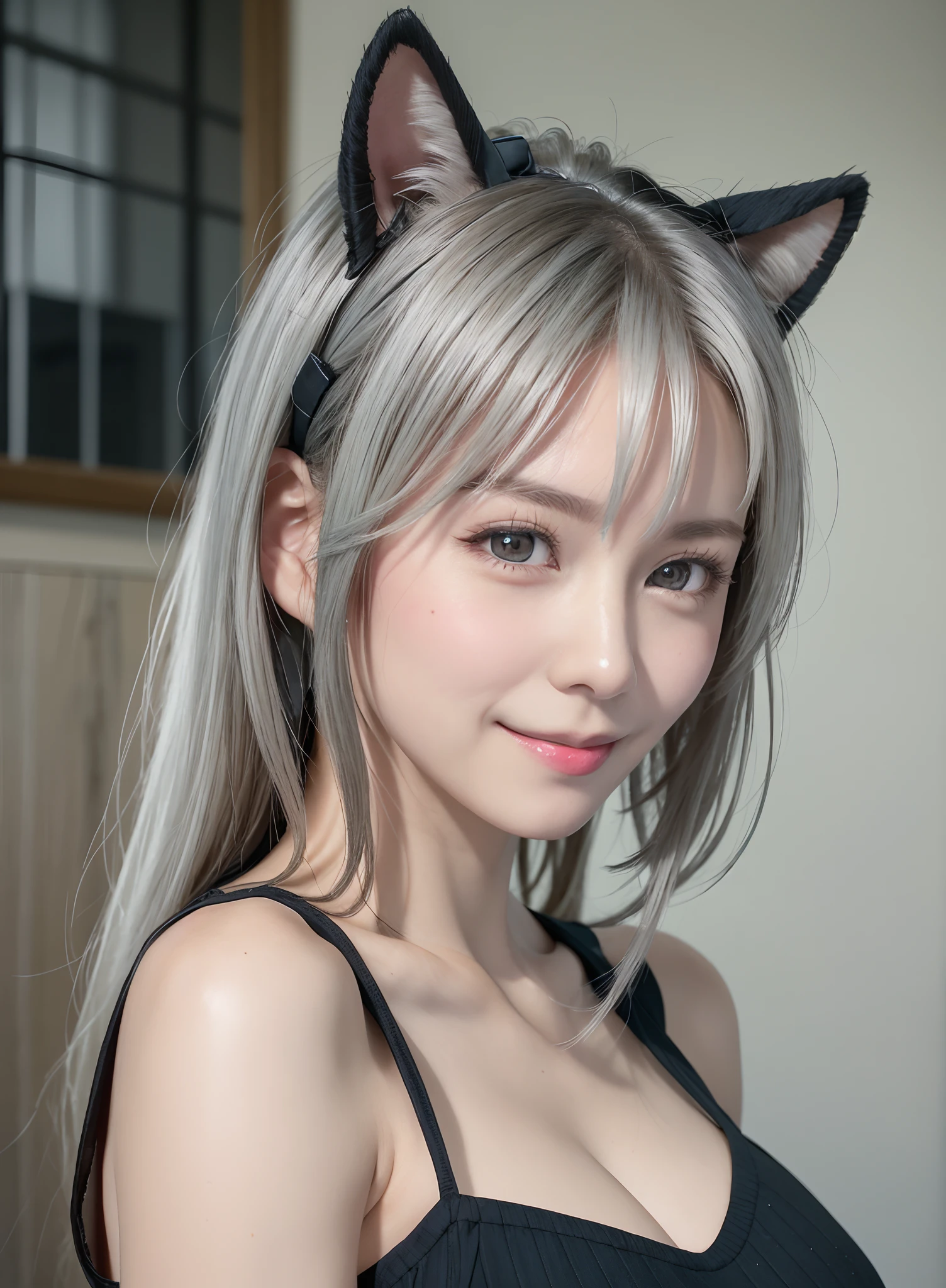 show off pussy, gray hair, cat ears