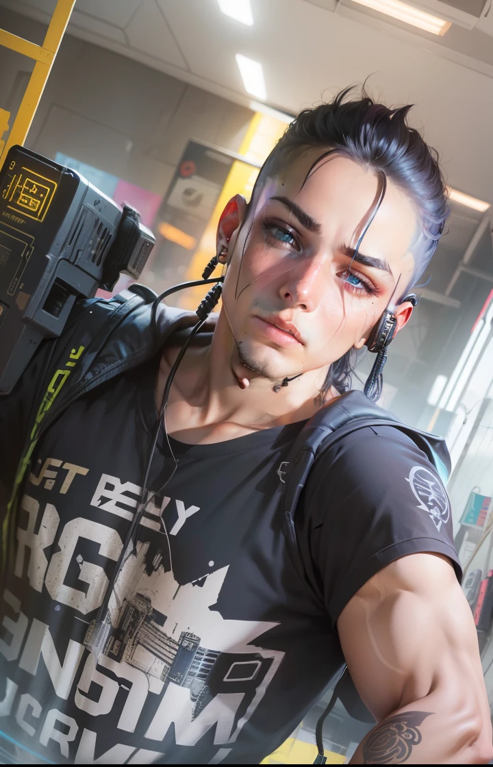 Mudar fundo cyberpunk  bonito, Rosto realista,