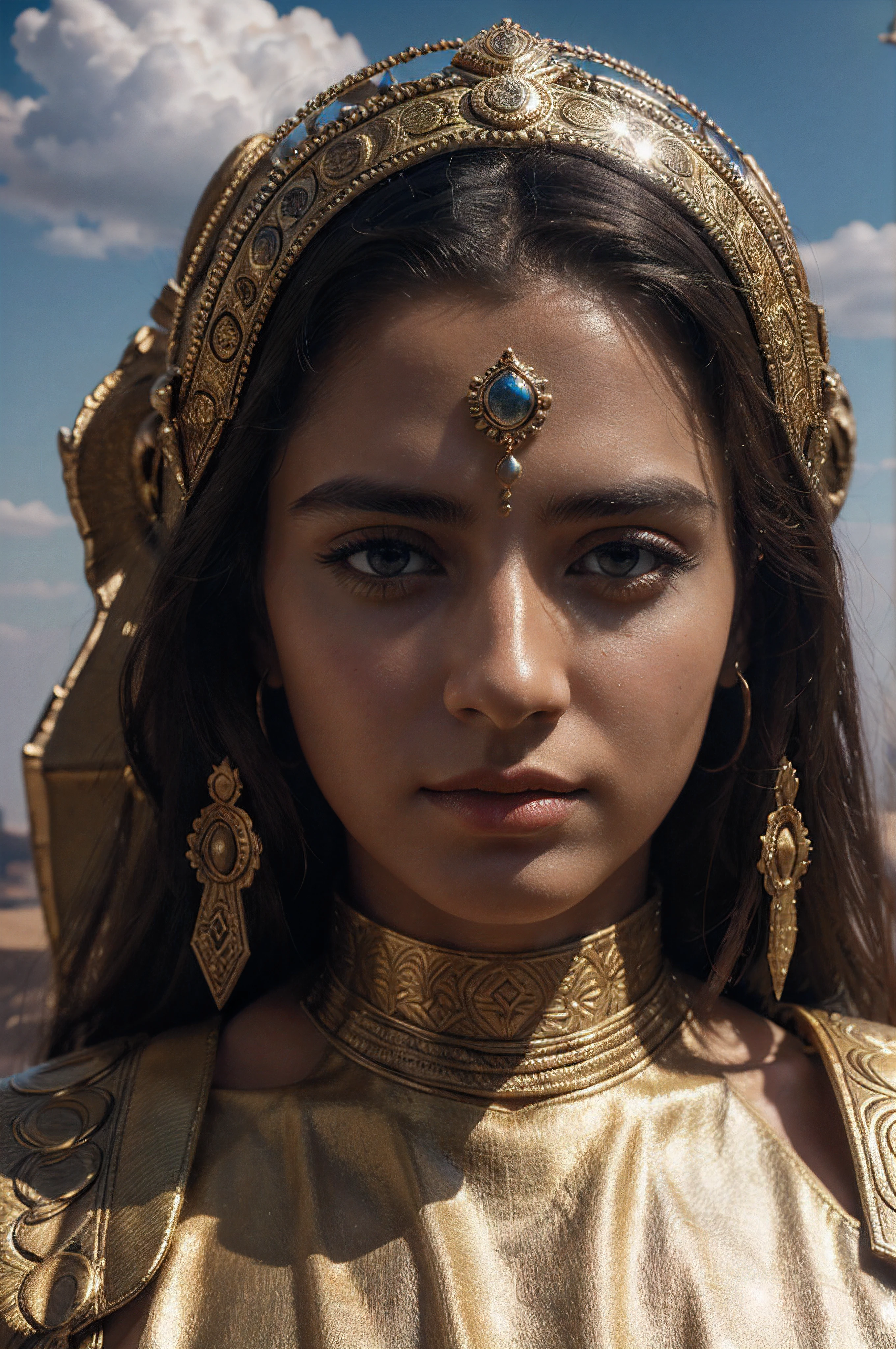 (((ANU))) best quality, ultra-high resolution, 4K detailed CG, masterpiece, Sumerian God, clouds, Sumerian clothing, Sumerian mythology, ((God of heaven)), Sumerian image, aesthetic, centered on screen