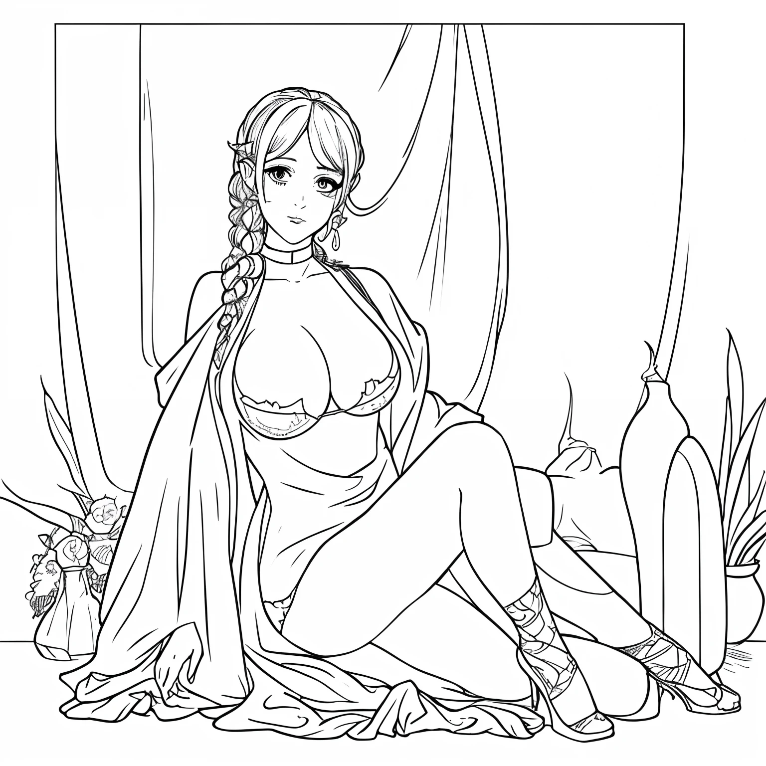 (masterpiece) (((high likeness))) 1080p, 8k, maria brink, drawing, empty background, ((plain white background)), printable, printer safe, lineart monochrome, white colored outfit, winona ryder, (summoning sexy ghost), ((no background)), lineart, grayscale full body , full body, attractive body, sexy thighs, big saggy tear drop tits, elven ears, beautiful wiccan, big tits popping out, at your sexual service, prostitute, whore, offering herself, sex ritual, hair over one eye, underboob, lineart monochrome, wearing black mary jane shoes
