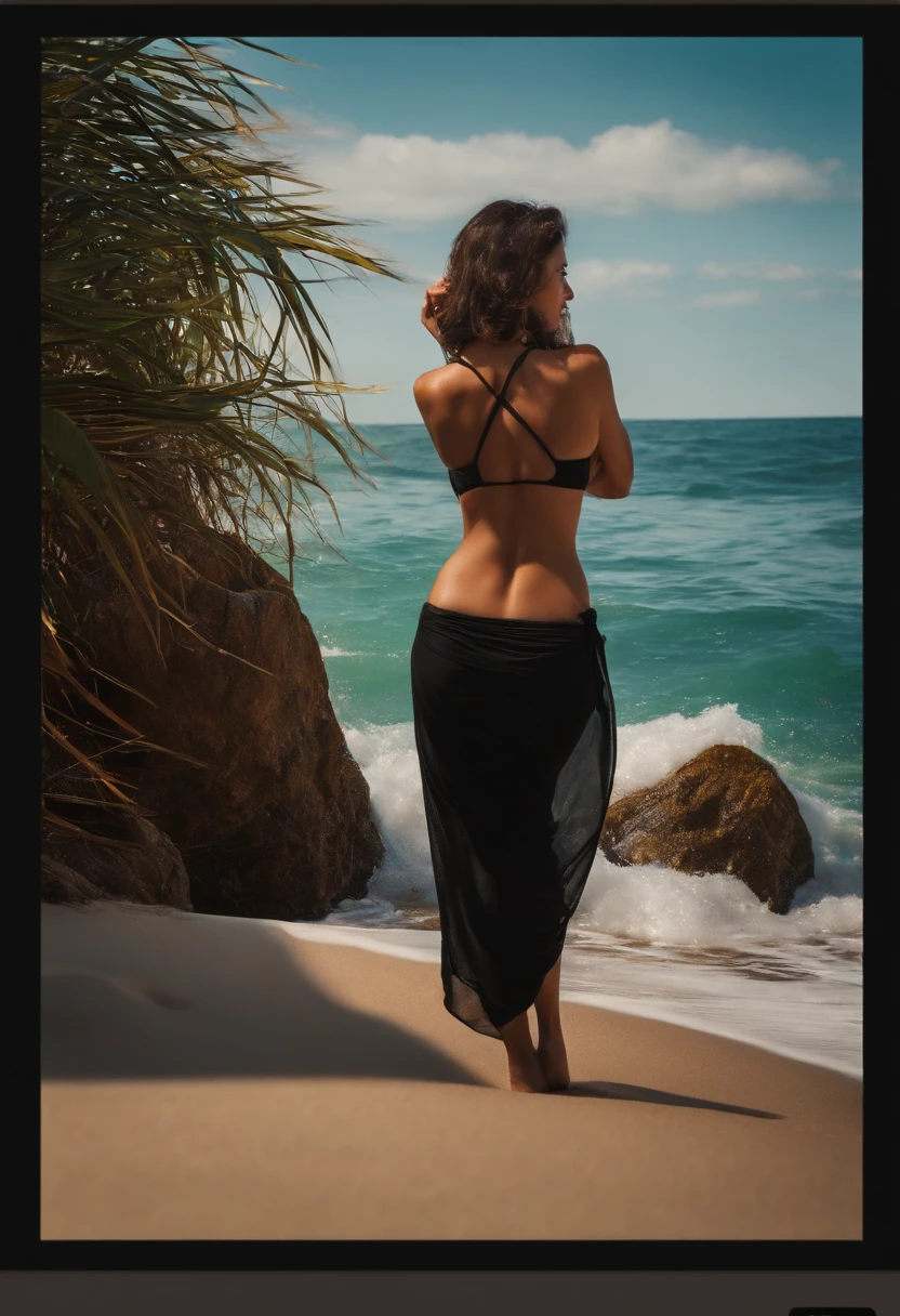 Woman in black bikini on the beach