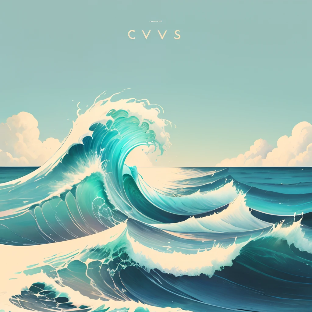 Give me an album cover for an alternative album titled ‘Waves’ with a MGMT Conrgatulations style