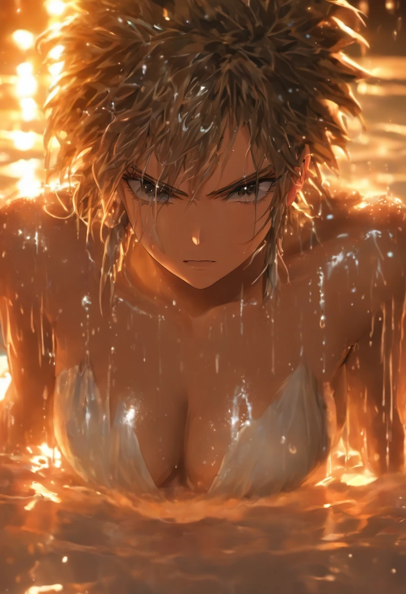(((best quality)))((masterpiece:1.5)), (best high quality, ultra high res, ultra highly detailed, 4k:1.3),1woman, ((huge breasts)), ((wet hair:1.3)), glistening skin, (((from front))), face focus, Dignified face, cool, strong, (((penetration))), long silver hair, wavy hair, ((nudity, no cloth, no wear)),nose blush, blush,((huge breasts)),(shiny skin), ((wet skin:1.3)) , ((wet hair:1.3)), glistening skin, (((form front))), night, moody, angry, tattered clothes, prisoner, bare shoulders, disheveled hair, bare feet, handcuffs, chained, prison, prison, captive, chains, chained, bound, kneeling, ((hands bind)), (((White liquid, wet face, white liquid on face, white liquid on body, white liquid on groin:1.3))), ((white liquid pool)), crying