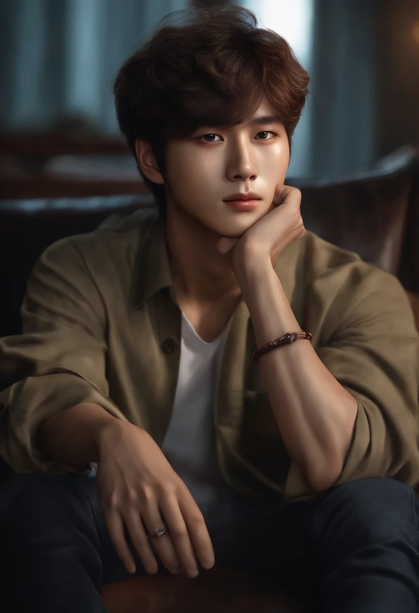 Realistic style, Han Jisung, boy, Asian, detailed face, detailed hands, detailed legs, detailed fingers, detailed hair, detailed eyes, detailed skin, dynamic lighting, (photorealistic: 1.4), 8k UHD, (hyper realistic), (realistic photo), (masterpiece), (best quality), from above