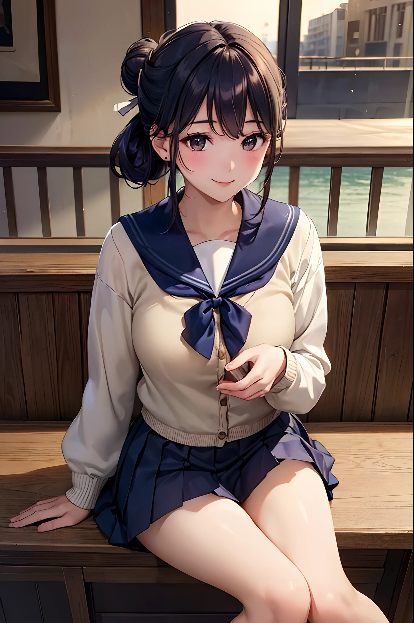 ((((, , perfect anatomy, super detailed skin)))), 1 girl, japanese, 14 years old, shiny skin, large breasts:0.5, watching the view, (smile:1.5),
beautiful hair, beautiful face, beautiful detailed eyes, (middle hair:1.7, harf updo:1.5),
beautiful clavicle, beautiful body, beautiful chest, beautiful thigh, beautiful legs, beautiful detailed fingers, five fingers, babyface, , breast, mole under eye,
((navy school uniform, long sleeves, navy pleated skirt, sailor collar, cardigan, extremely sexy, seductive thighs)), white panties, thong, crotch, camel toe
(beautiful scenery), autumn, evening, , (Inside the coffee shop), sitting, hands between legs, drink coffee,
(8k, top-quality, masterpiece:1.2, extremely detailed, , ), (photorealistic), beautiful illustration, cinematic lighting,
