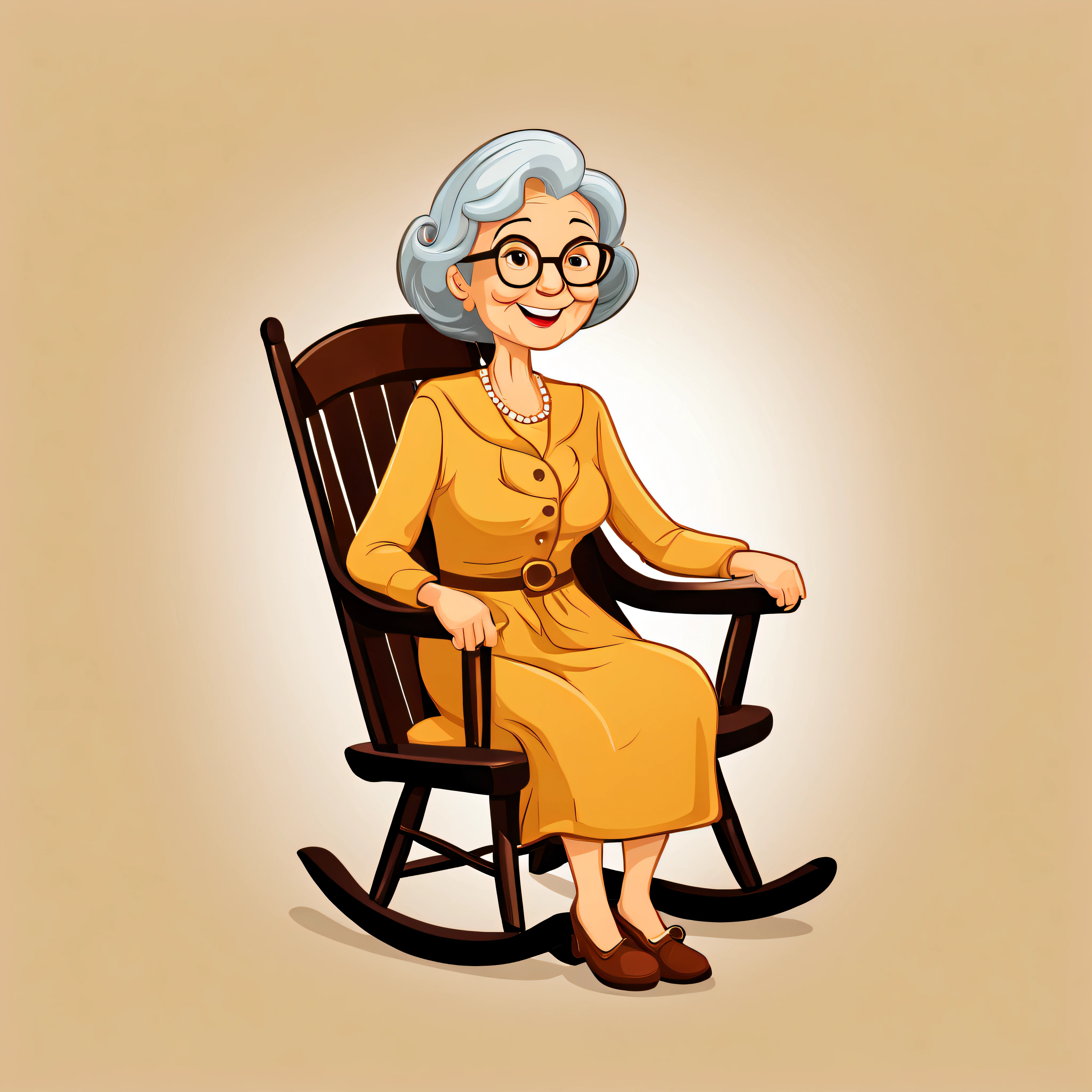 icon of grandmother sitting in rocking chair, cartoon style