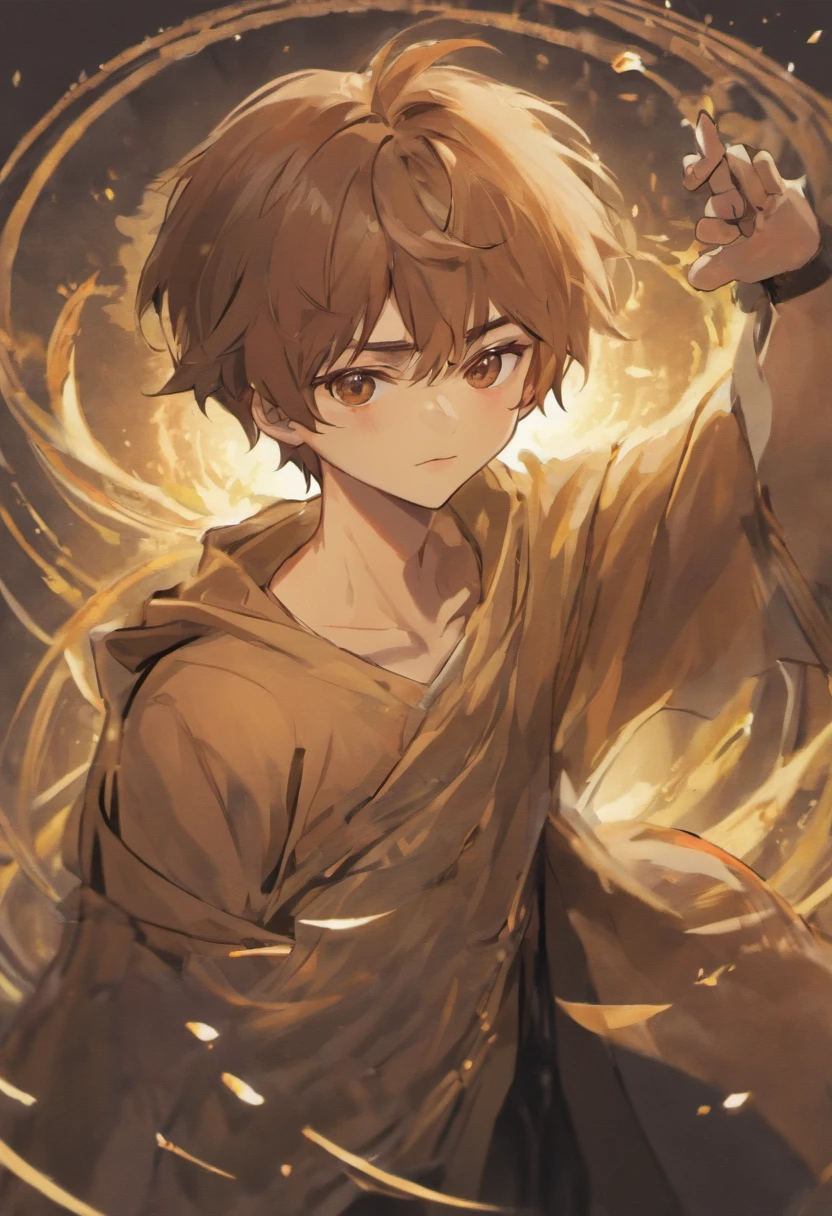 The male figure is a young man,His complexion was a warm grayish-gray complexion,The skin is smooth and perfect。He has a dry pair, Fine, fine-grained black eyes,There was a gentle smile in his eyes,Gives peace and security。His hair is thick brown,Little curl,Make him look more masculine。His lips are wide、His lips are wide,The wheel profile is soft,It's a person々to feel peaceful and humorous。His makeup is a careless thing,Not too much,Make his complexion more natural。His dress was a soft brown shirt,close to his body,,Make him look more gentle and handsome。His posture is natural and not contradictory,Feel peaceful and natural。