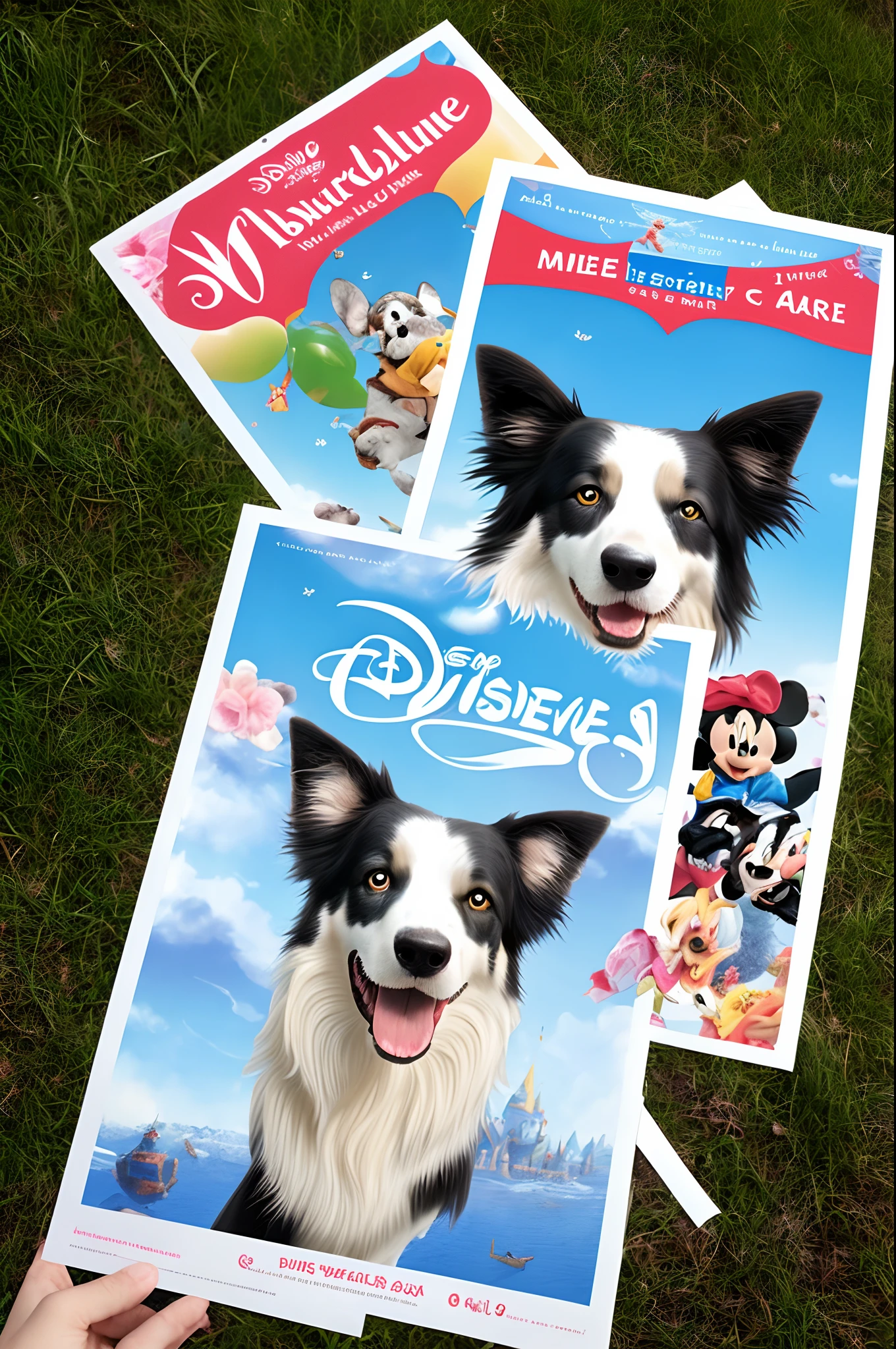 Faire une affiche Disney avec un border collie bleu merle tricolore