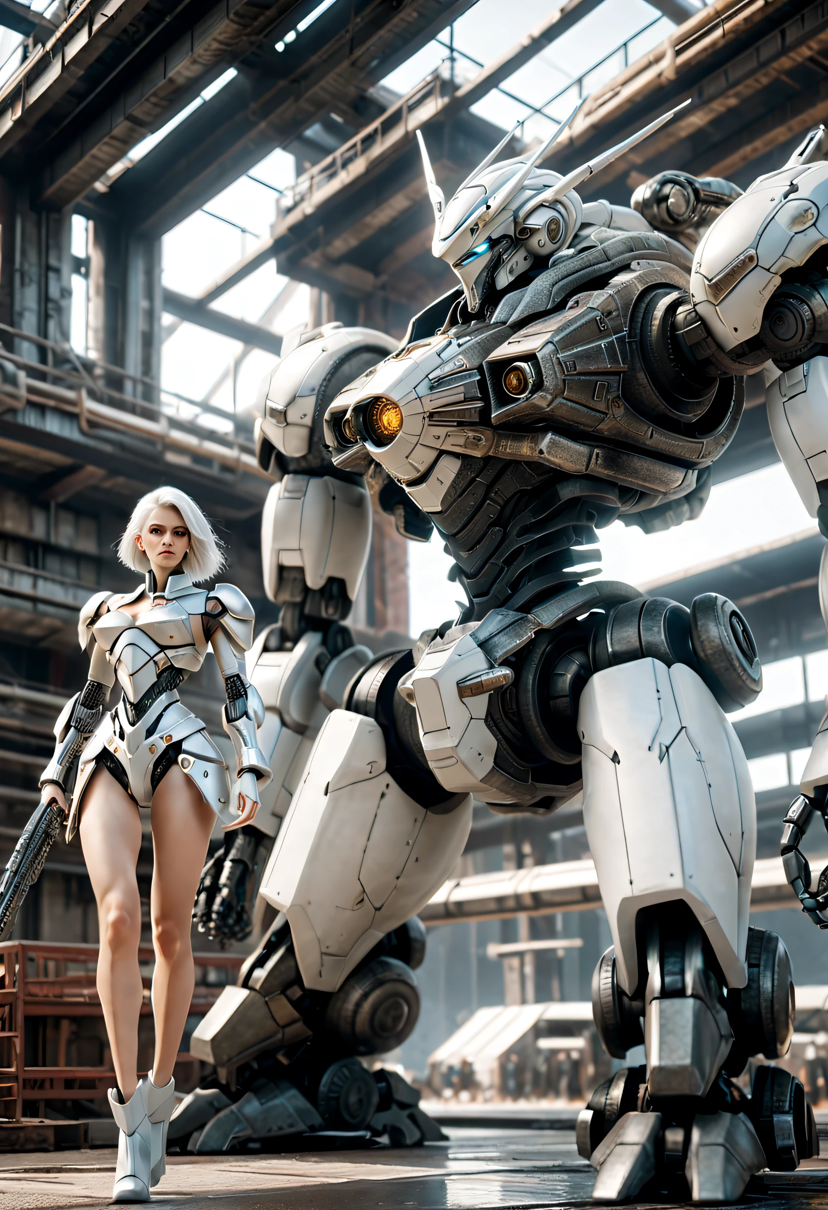（（tmasterpiece，best qualtiy）），Beautiful 8K Ultra HD professional photos, Sharp focus, In a stunning fantasy world,Fully armed silver-haired girl and large mechanical robot structure，??????? correct，Interstellar，Endless space，ssee-through，depth of fields，Magnificent space image scene，
