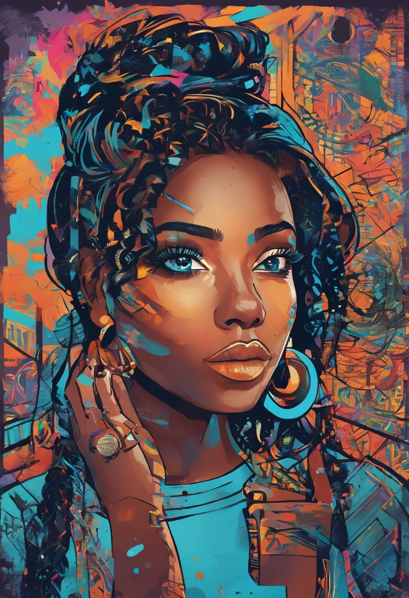 menina bonita Yalitza Aparicio, Retrato de meio comprimento, Cabelo azul brilhante curto e desgrenhado, Sombra negra dos olhos, (Roupas Estilo Urbano:1.2), (Antecedentes da cidade:1.2), Maquiagem escura, Arte Digital, trends on artstation, altamente detalhado, Detalhe fino, intrincado, Belo brilho detalhado, detalhado, cinematiclight, high resolutions, detailed facial features,foco nítido, liso, aesthetic,