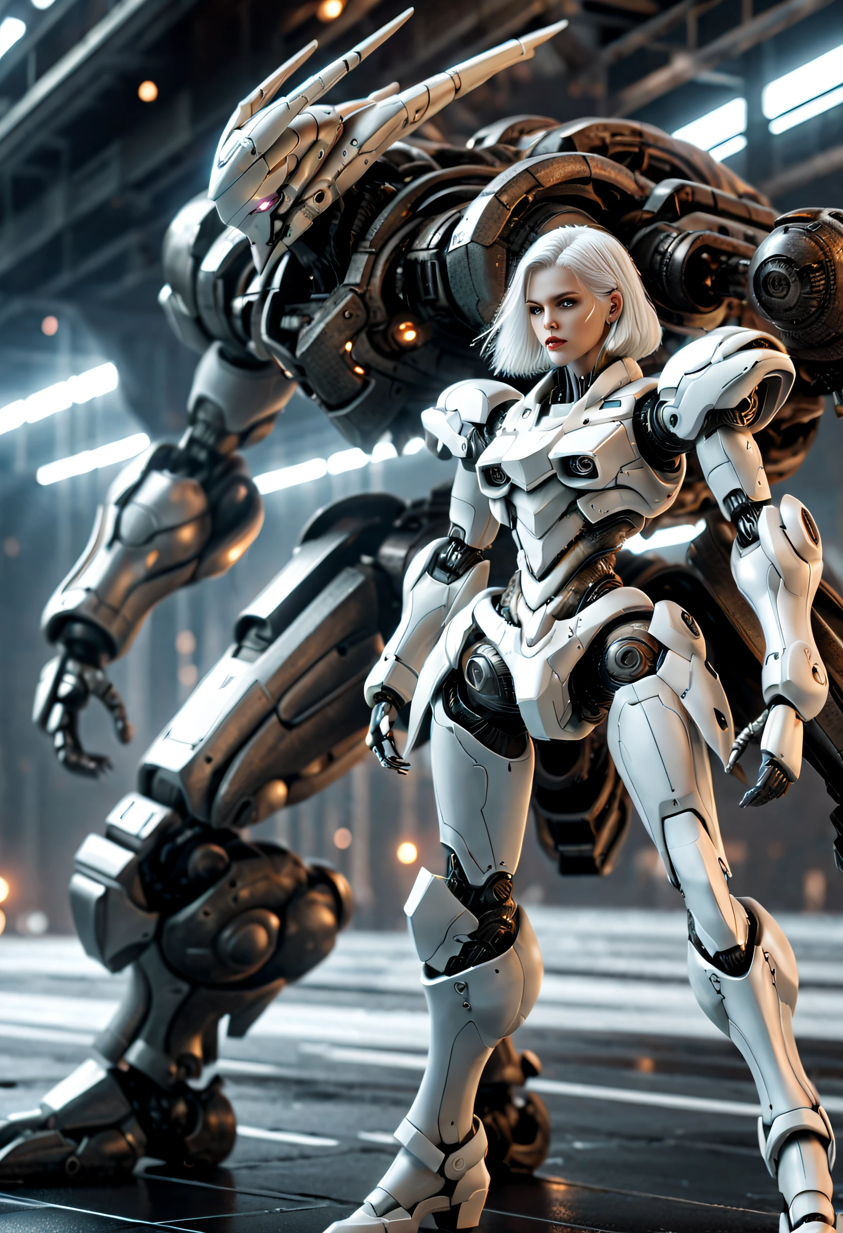 ((tmasterpiece,best qualtiy)),Beautiful 8K Ultra HD professional photos, Sharp focus, In a stunning fantasy world,Fully armed silver-haired girl and large mechanical robot structure,anatomy correct,Interstellar,Endless space,ssee-through,depth of fields,Magnificent space image scene,