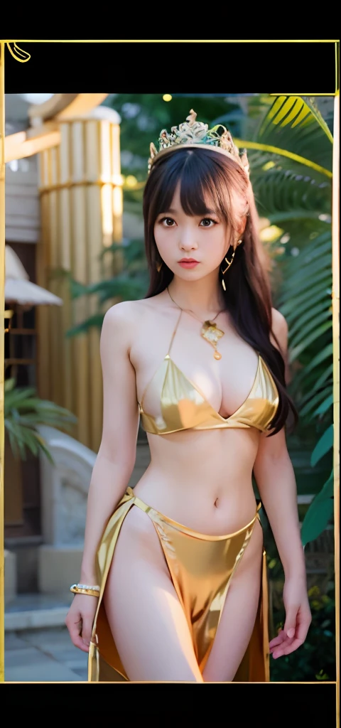 1girl in、top-quality、masterpiece、超A high resolution、(Photorealsitic:1.4)、Raw photo、(Face of 15 year old beautiful girl)、Straight long hair、dark brown hair、glowy skin、Dramatic、(Golden See-Through High Leg Competitive Swimwear)、(Golden transparent fluttering robe)、((Golden Very Small Tiara))、(Pray)(Standing whole body)、((delicate finger、Delicate hand))、(delicate paws)、(large full breasts、Clean raised bust)、(Rocket Tits)、(Muchimuchi Body)、((Golden garter stockings))、((Golden Ancient Greek Temple))(Golden wall decorated with gold)、(Blur the background)、(One boob is visible、large areola is visible、 to stand)、(Woman Praying)、(Pray with Your Hands Together)、Full body、standingn、Pray with Your Hands Together、delicated face、Delicate hand、delicate paws、delicate finger、Anatomy Body、goddes、A sexy、complete fingers、The number of fingers on the right hand is 5、The number of fingers on the left hand is 5、Golden wall decorated with gold、Pillars of the Golden Greek Temple、Golden little tiara、Golden Greek Pillars、Blur the background、cleavage of the breast、Navel exposure、Arm Out Exposure、Thigh exposure、Petite and busty slender and slim girl、Short stature、Beautiful Girl Goddess、Young Face、Golden Ancient Temple、goddes、Golden altar in the background、(Muchimuchi Body)、Golden little tiara、1girl in、Young Face、Short stature、Golden Wall、Golden Altar、13-year-old beautiful girl、Golden wall on background、a golden tiara、Rori、looking at the viewers、