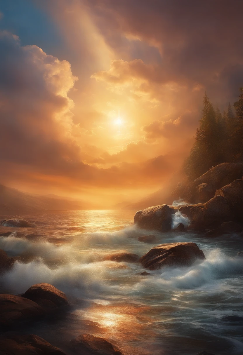 Create an illustration that captures the moment when God said, "Let there be light."