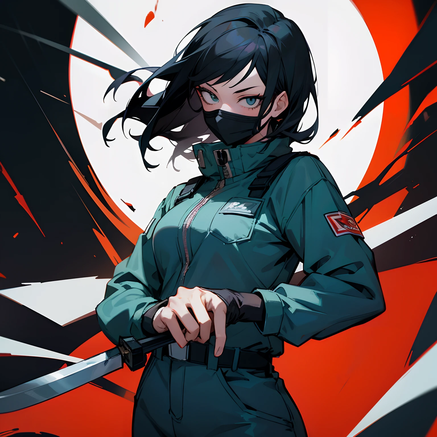 “My Hero Academia Style” “Michael Myers” “Knife In Hand” “Female” “Anime Style” “Ultra” “White mask” “Jumpsuit” “Black Hair” “Bloody Knife”