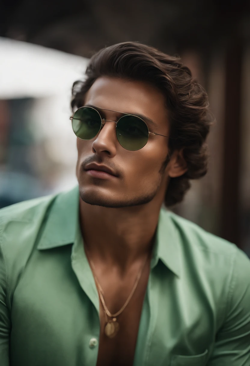 Personagen masculino loiro olhos verde camisa verde