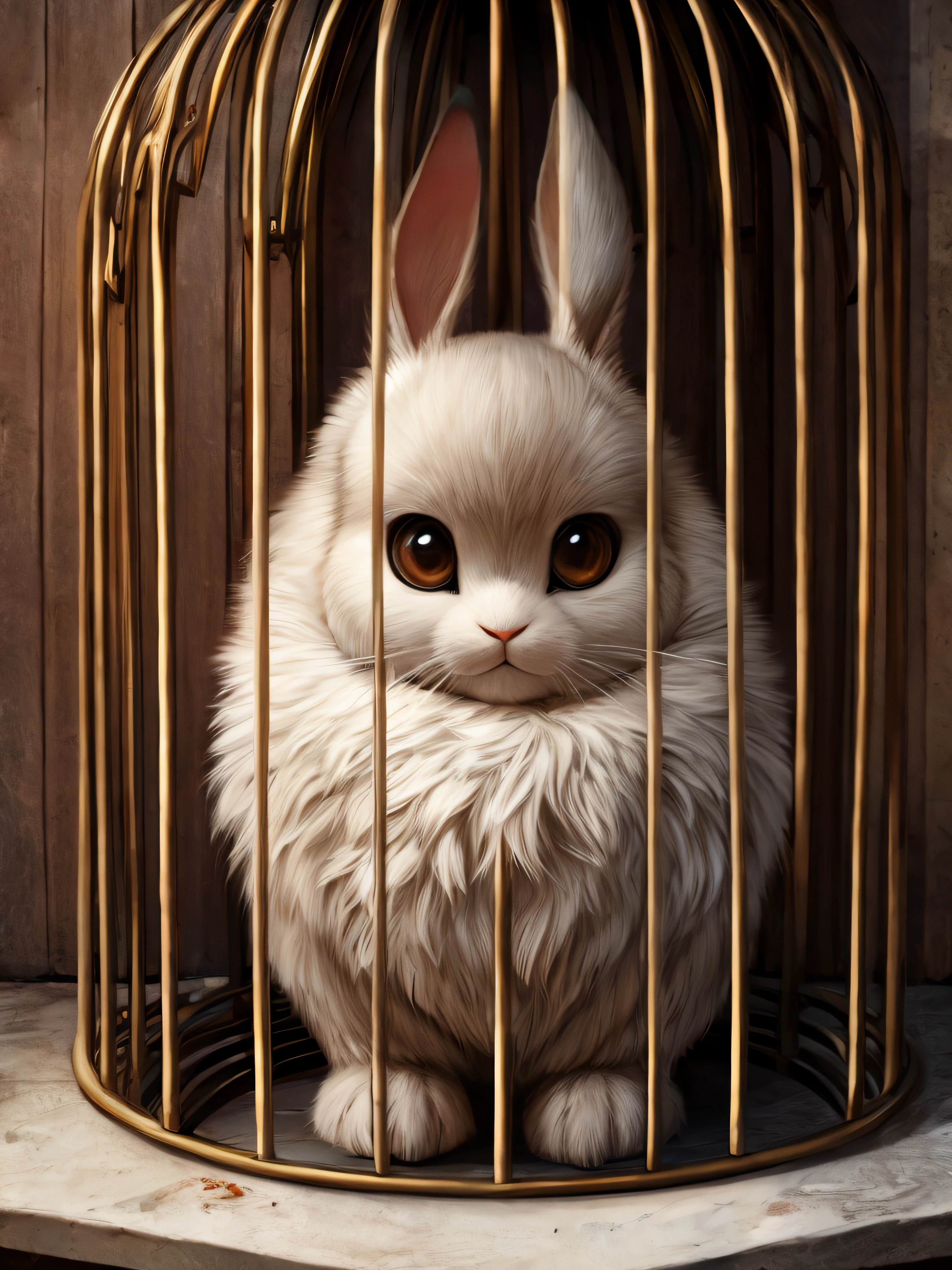 lapin albinos ,dans une cage ,ultra realism