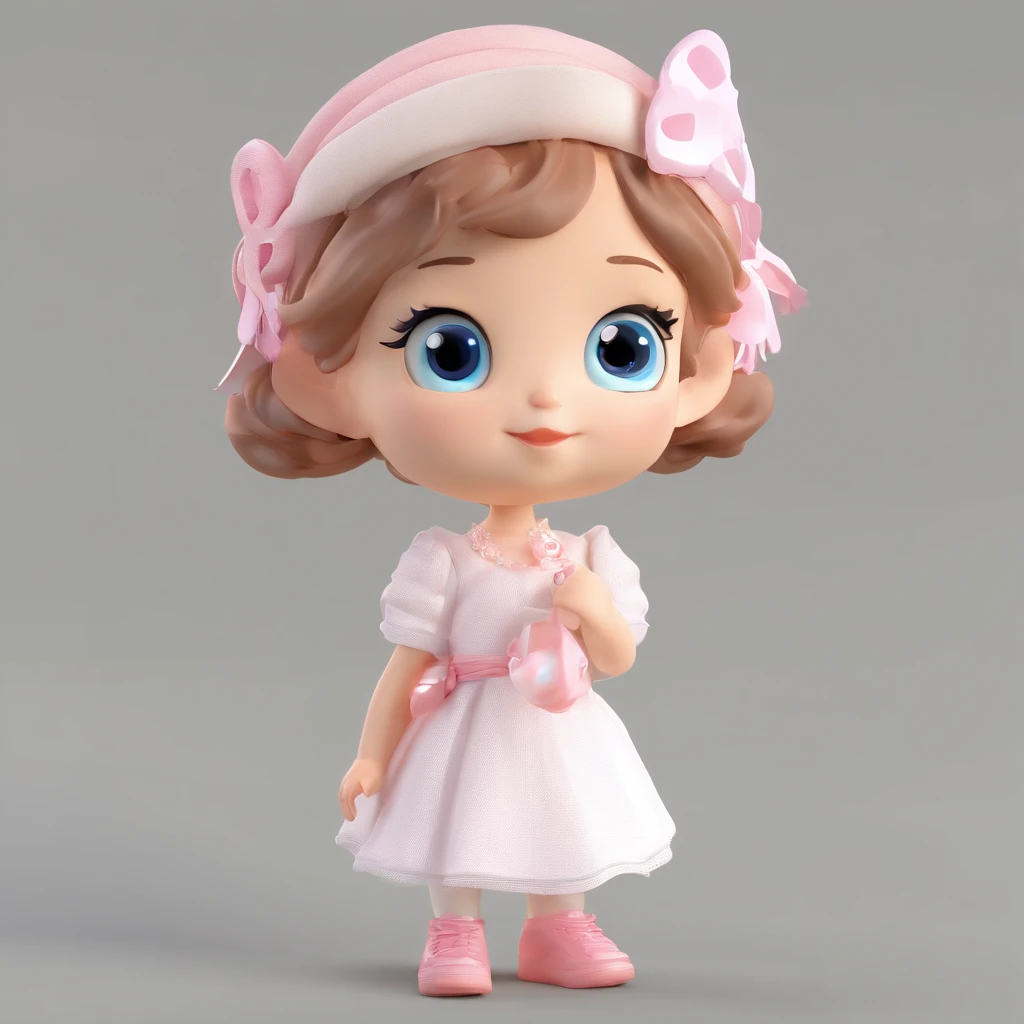 super cute girl like medusha IP by pop mart, Bright eyes, cherub,Little white dress, Clay, Models, a blind box toy, Glossy and delicate,Clean background, Good gloss, 3D rendering of,Best quality