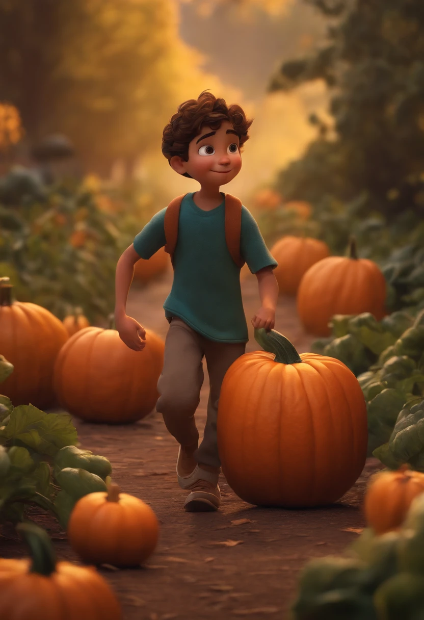 image of a boy for a story in a video for youtube in pixar format he is the Pumpkin is the best friend of the Little Alabastrinho, always defends his friend and has a sister named Zucchini.