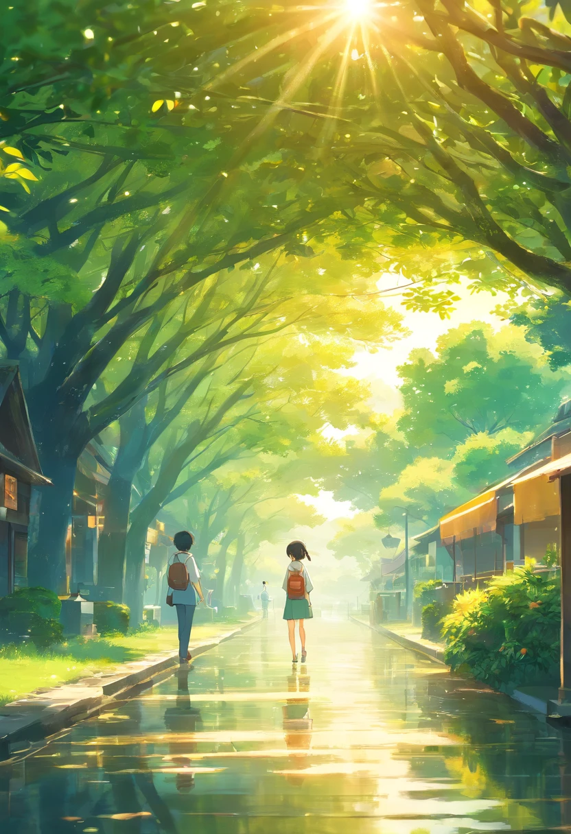 the wallpaper, Mango season, Green plum tree, rural, rural, warm weather, Early morning sun, high definition detail, Wet watermark, hyper-detailing, Cinematic, surrealism, Soft light, Deep field focus bokeh, Ray tracing, diffused (Ultrafine Glass Reflection) and surrealism. --V6