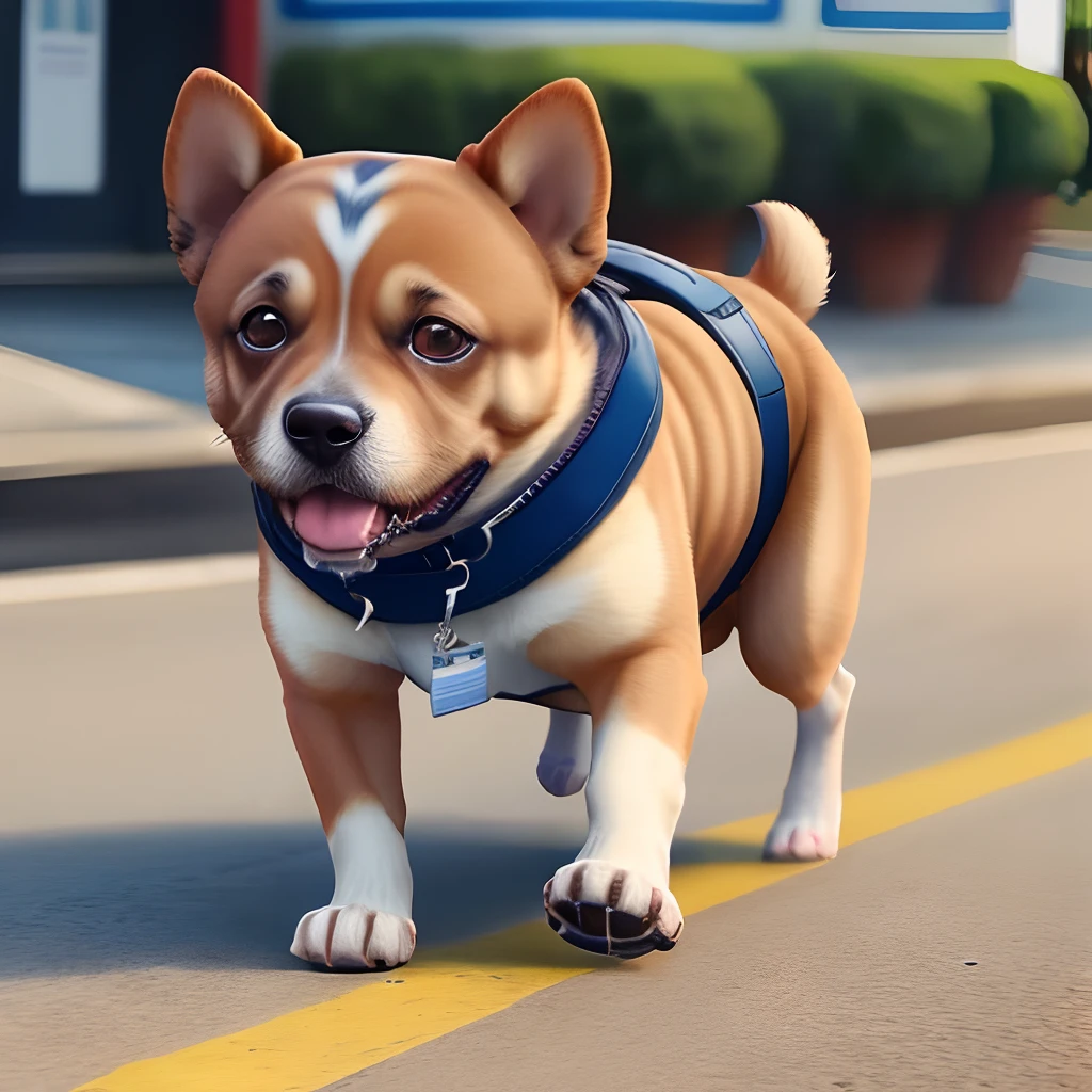 Crie um cachorro de chapeu azul andando na corda bamba