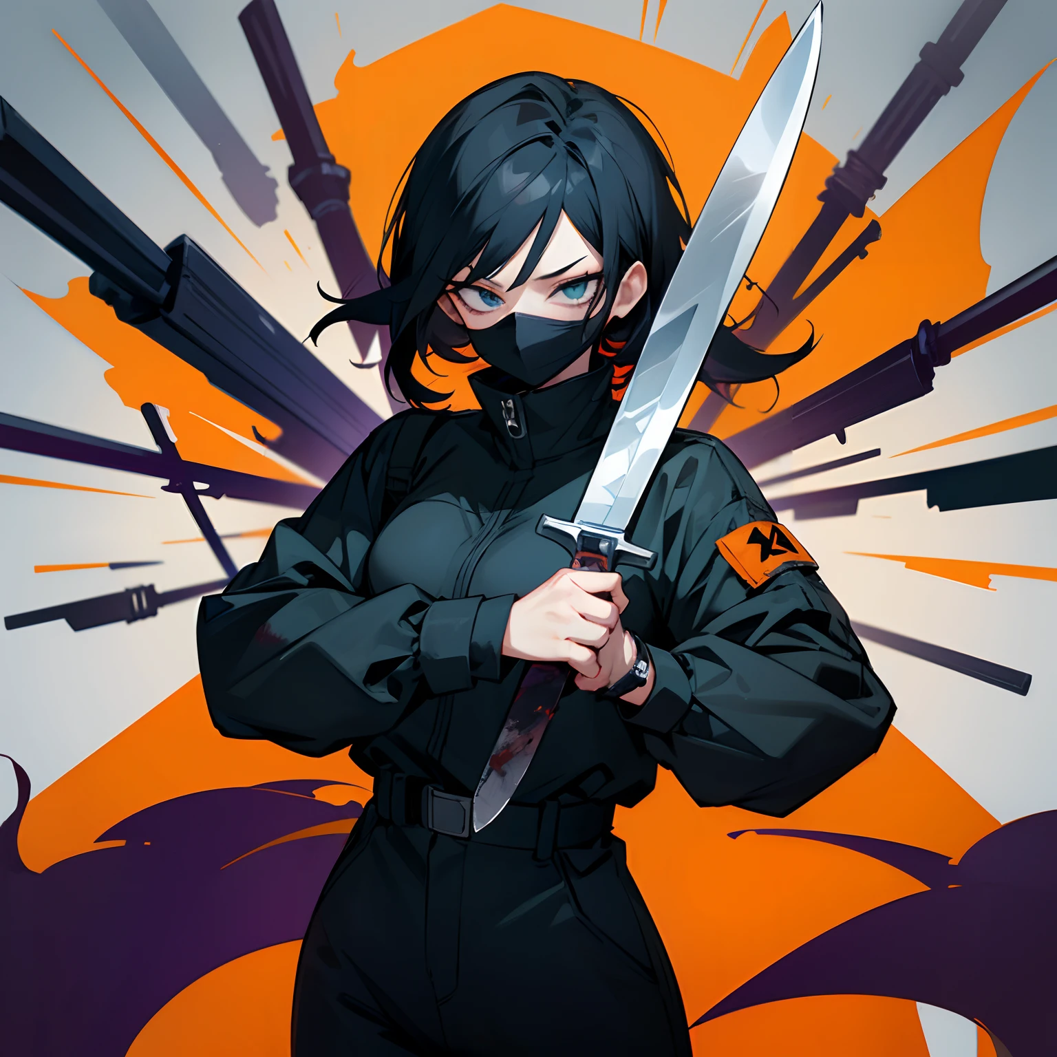 “My Hero Academia Style” “Michael Myers” “Knife In Hand” “Female” “Anime Style” “Ultra” “White mask” “Black Jumpsuit” “Bloody Knife” “Black Hair” “Halloween”