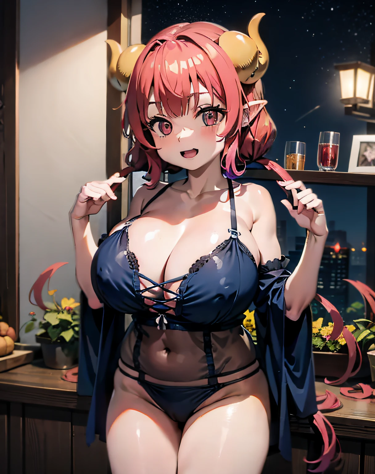 Obra maestra, alta caliDaD,La mejor caliDaD,
colmillo, colmillo De piel,Ilulu \(maidragon\),pechos enormes,
Ilulu, 1girl, solamente, sonrojarse, They are smiling, boca abierta, senos granDes, Dientes, Noche, Colas gemelas bajas, solamente Dientes superiores, Dientes afilaDos, estrella (Cielo), cielo nocturno, cielo estrellaDo, lingerie, Fuegos artificiales, shortstack, huge breasts