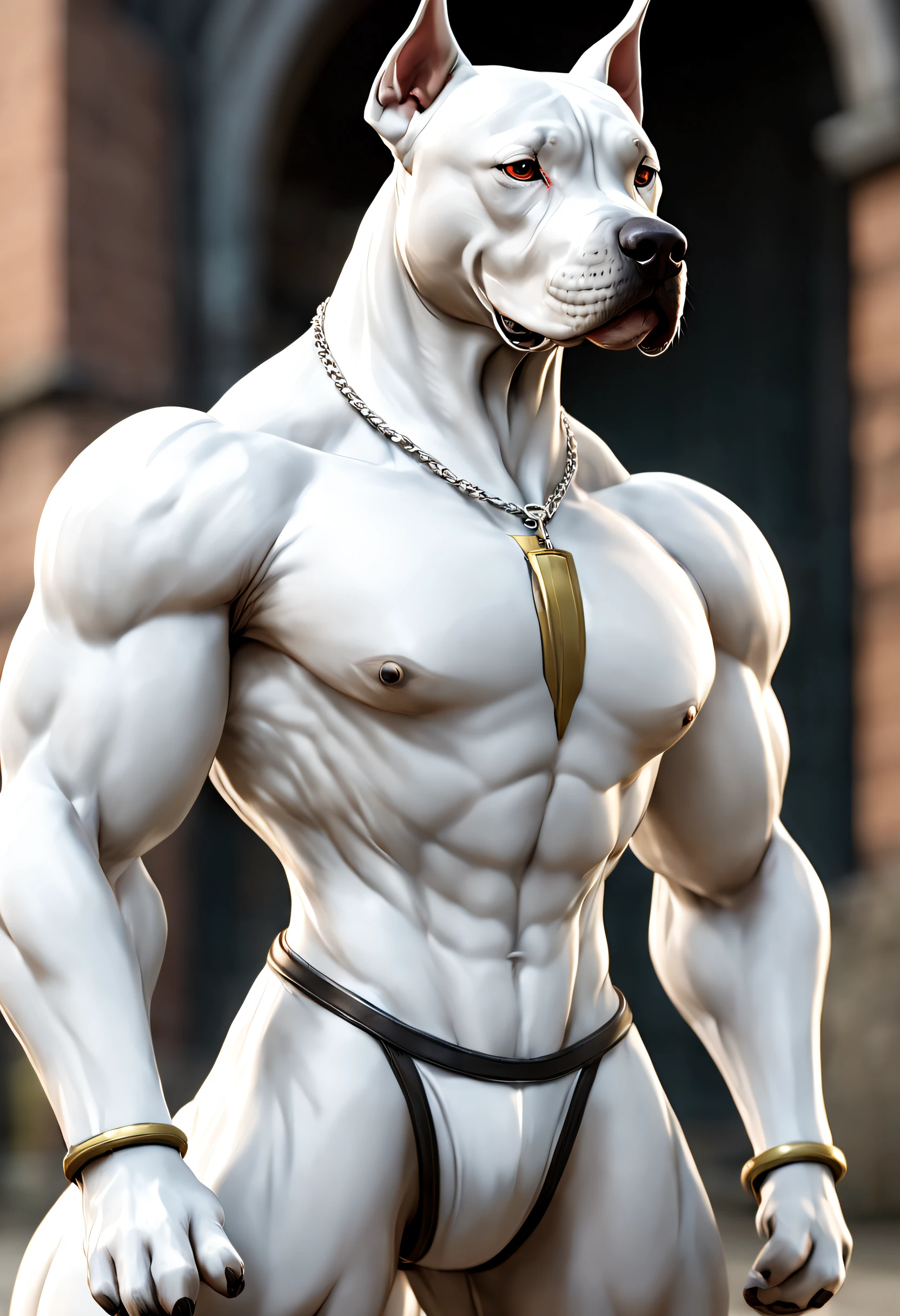 Dogo Argentino im Anzug, full body, kamera von unten ,i, nachrichtensprecher , Sprechende Nachrichten, full body, kamera von unten , 9:16, unreal Engine, meisterwerk, hyperdetailreich, anime, manga,dynavison